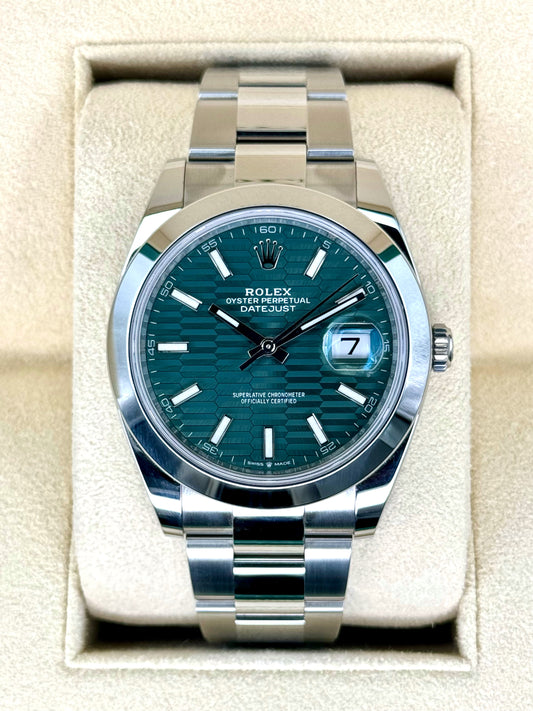 NEW 2024 Rolex Datejust 41mm 126300 Oyster Green Motif Dial - MyWatchLLC