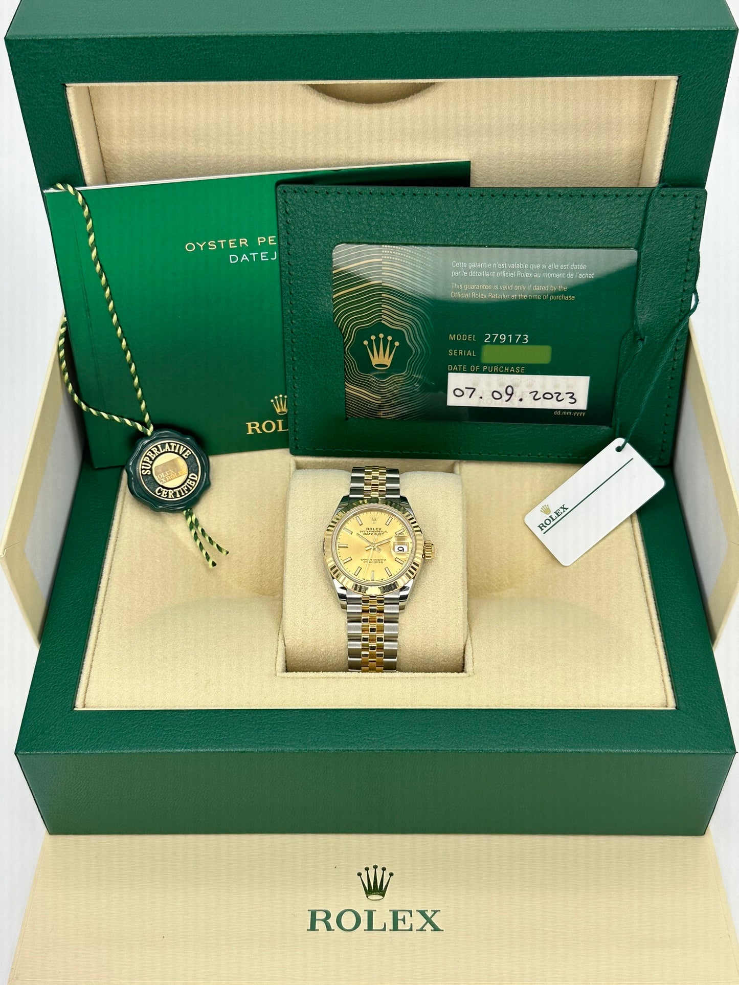 NEW 2023 Lady-Datejust 28mm 279173 Two-Tone Gold Stick Dial - MyWatchLLC