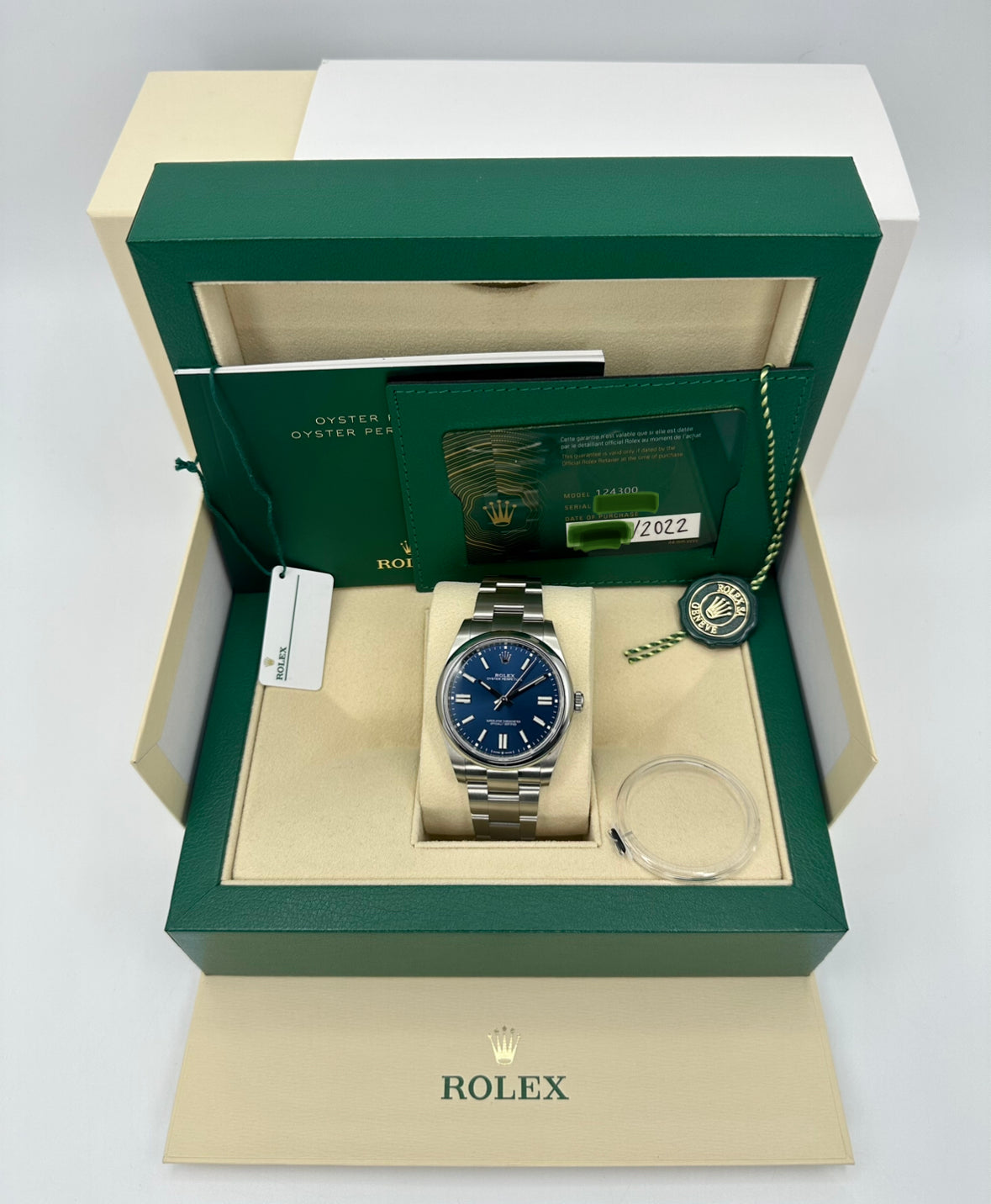 NEW 2022 Rolex Oyster Perpetual 41mm 124300 Blue Stick Dial - MyWatchLLC
