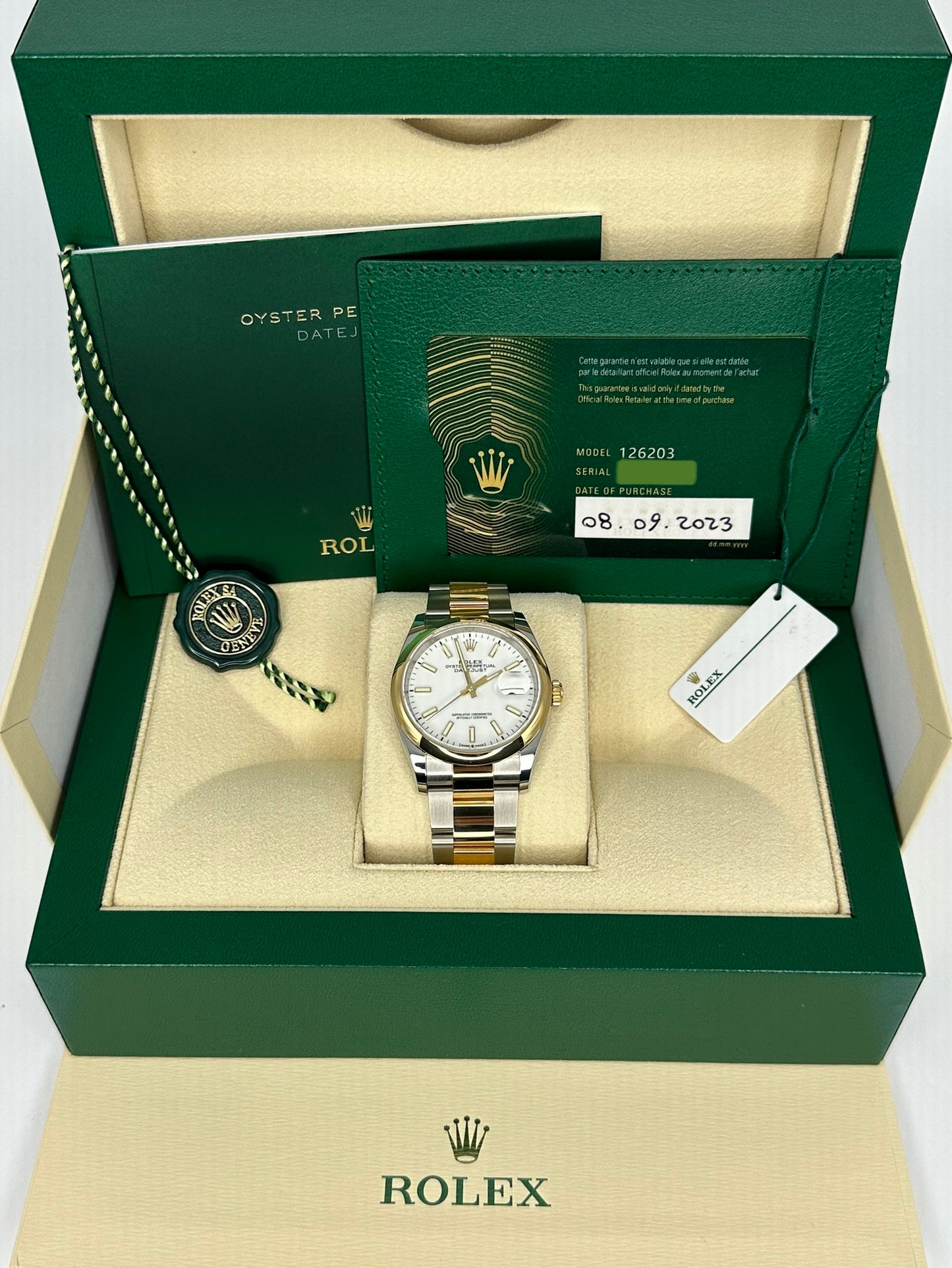 NEW 2023 Rolex Datejust 36mm 126203 Two-Tone Oyster White Stick Dial - MyWatchLLC