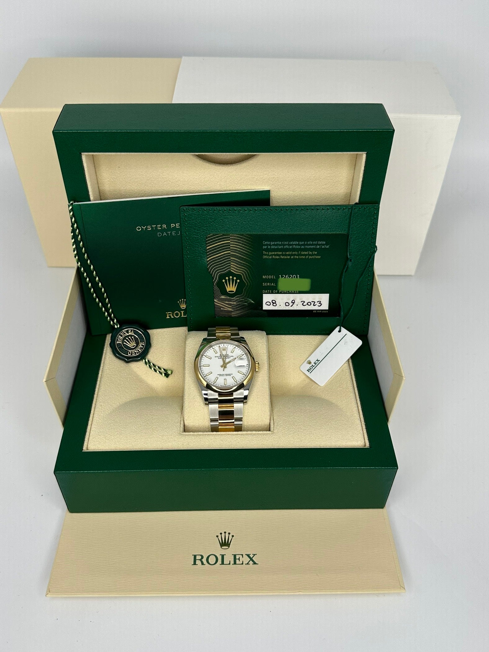 NEW 2023 Rolex Datejust 36mm 126203 Two-Tone Oyster White Stick Dial - MyWatchLLC