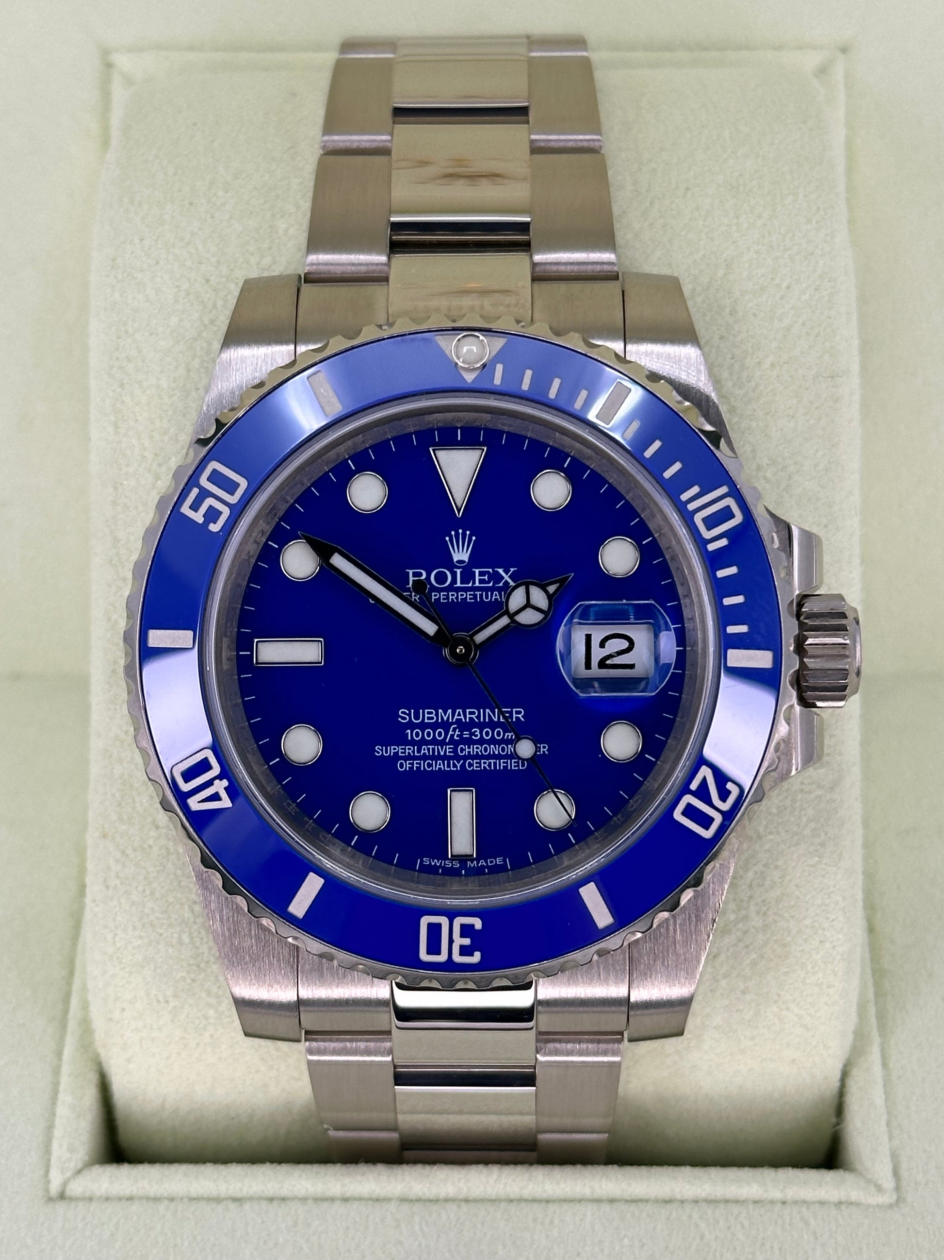2009 Rolex Submariner Date “Smurf” 40mm 116619LB White Gold Blue Dial - MyWatchLLC