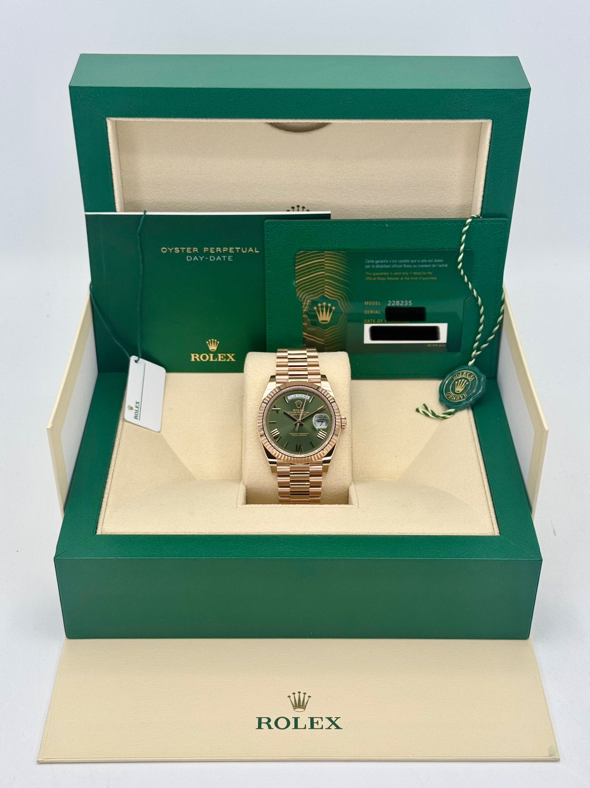 NEW 2024 Rolex Day-Date 40mm 228235 Presidential Rose Gold Olive Dial | MyWatchLLC new-2024-rolex-day-date-40mm-228235-presidential-rose-gold-olive-dial-mywatchllc