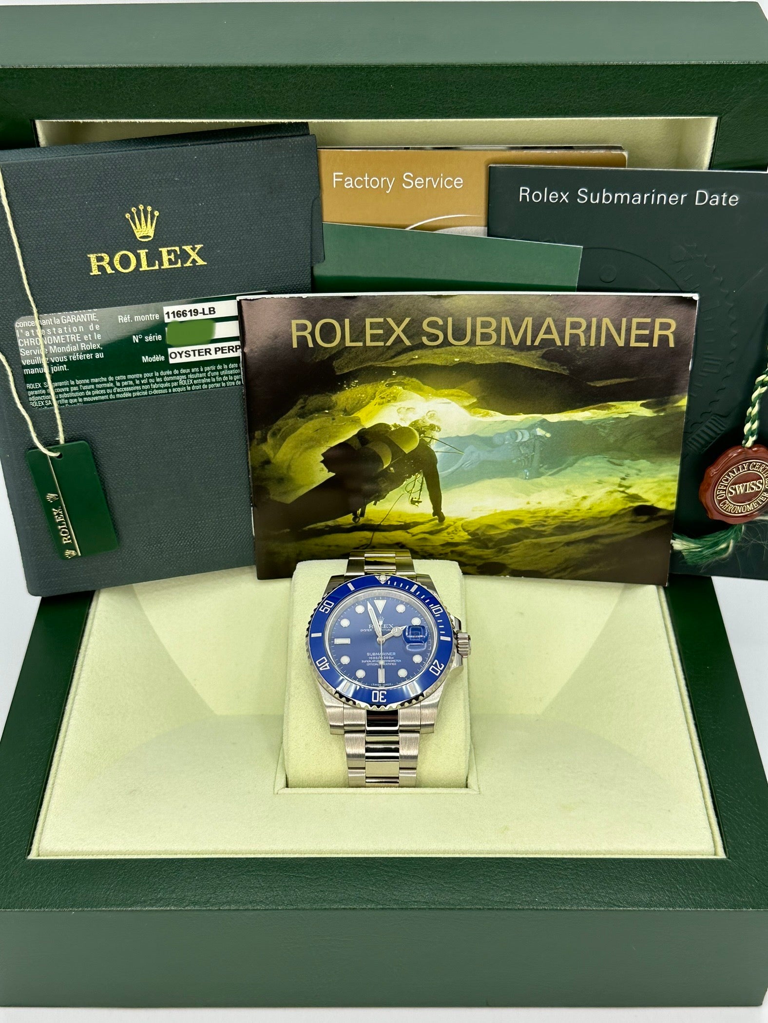 2009 Rolex Submariner Date “Smurf” 40mm 116619LB White Gold Blue Dial - MyWatchLLC