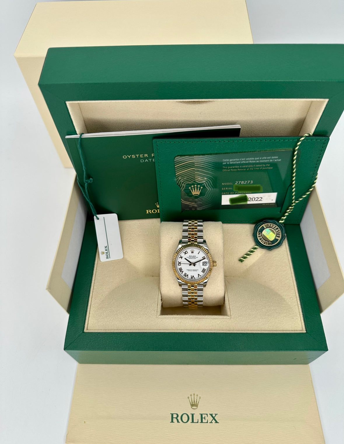 2022 Rolex Lady Datejust 31mm 278273 Jubilee White Roman Numeral Dial - MyWatchLLC