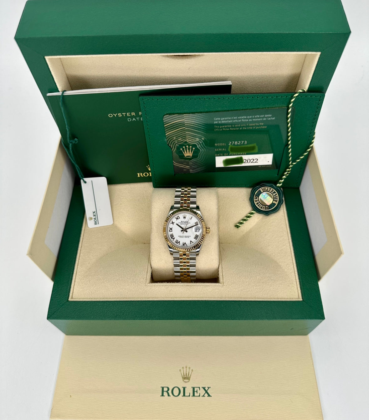 2022 Rolex Lady Datejust 31mm 278273 Jubilee White Roman Numeral Dial - MyWatchLLC