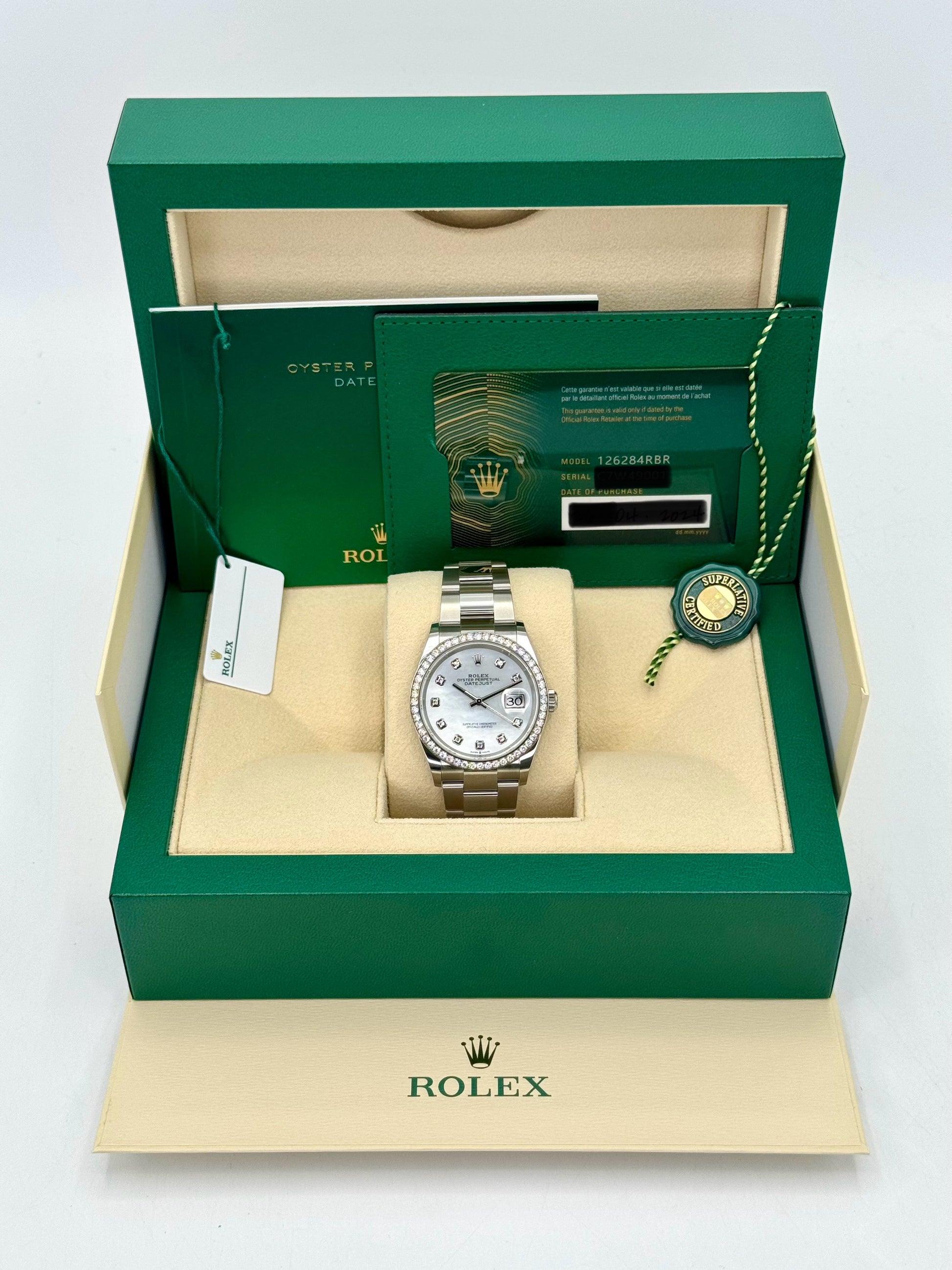 NEW 2024 Rolex Datejust 36mm 126284RBR MOP Diamond Dial - MyWatchLLC