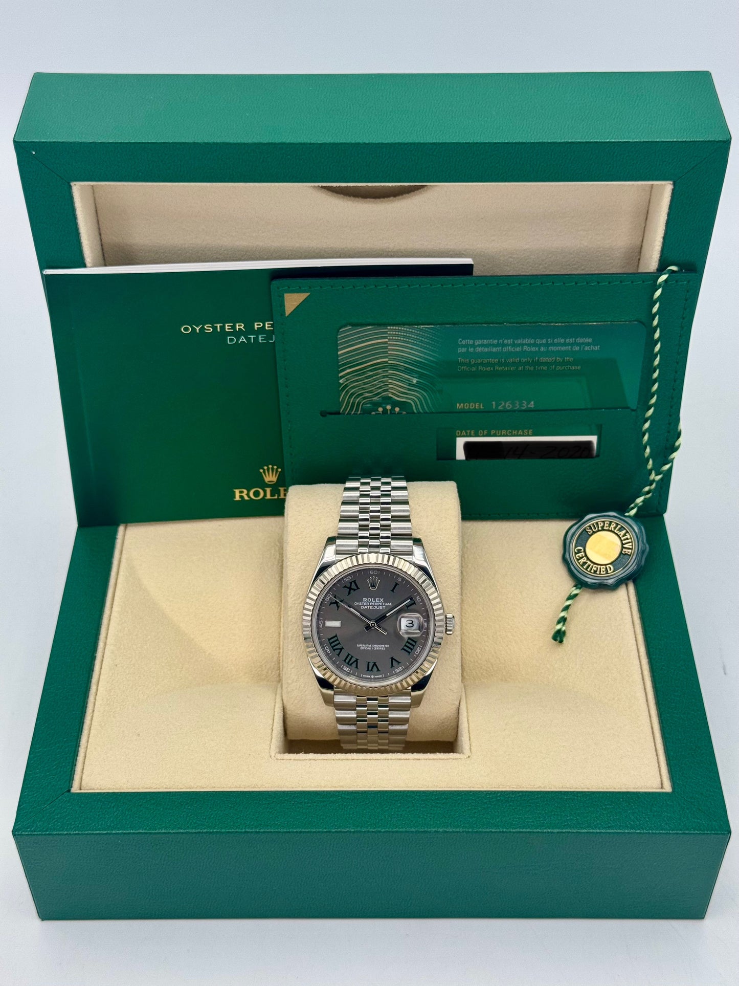 2020 Rolex Datejust 41mm 126334 Stainless Steel Jubilee Wimbledon Dial - MyWatchLLC