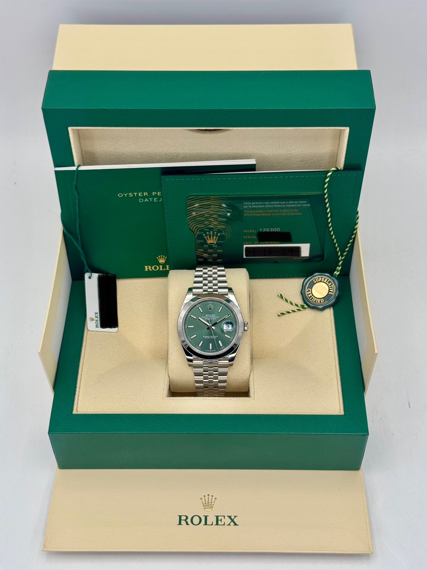 2024 Rolex Datejust 41mm 126300 Stainless Steel Jubilee Green Dial - MyWatchLLC