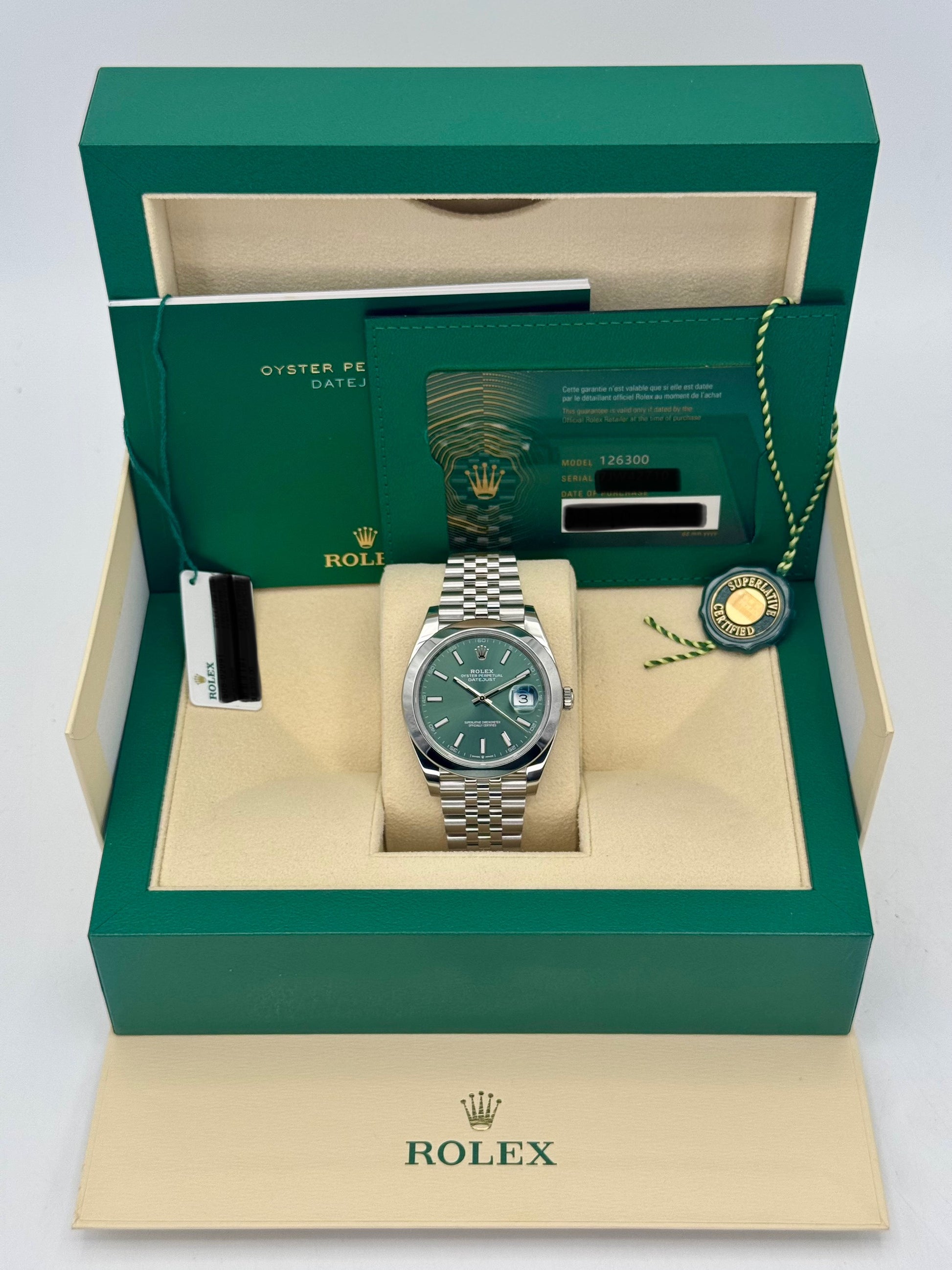 2024 Rolex Datejust 41mm 126300 Stainless Steel Jubilee Green Dial - MyWatchLLC