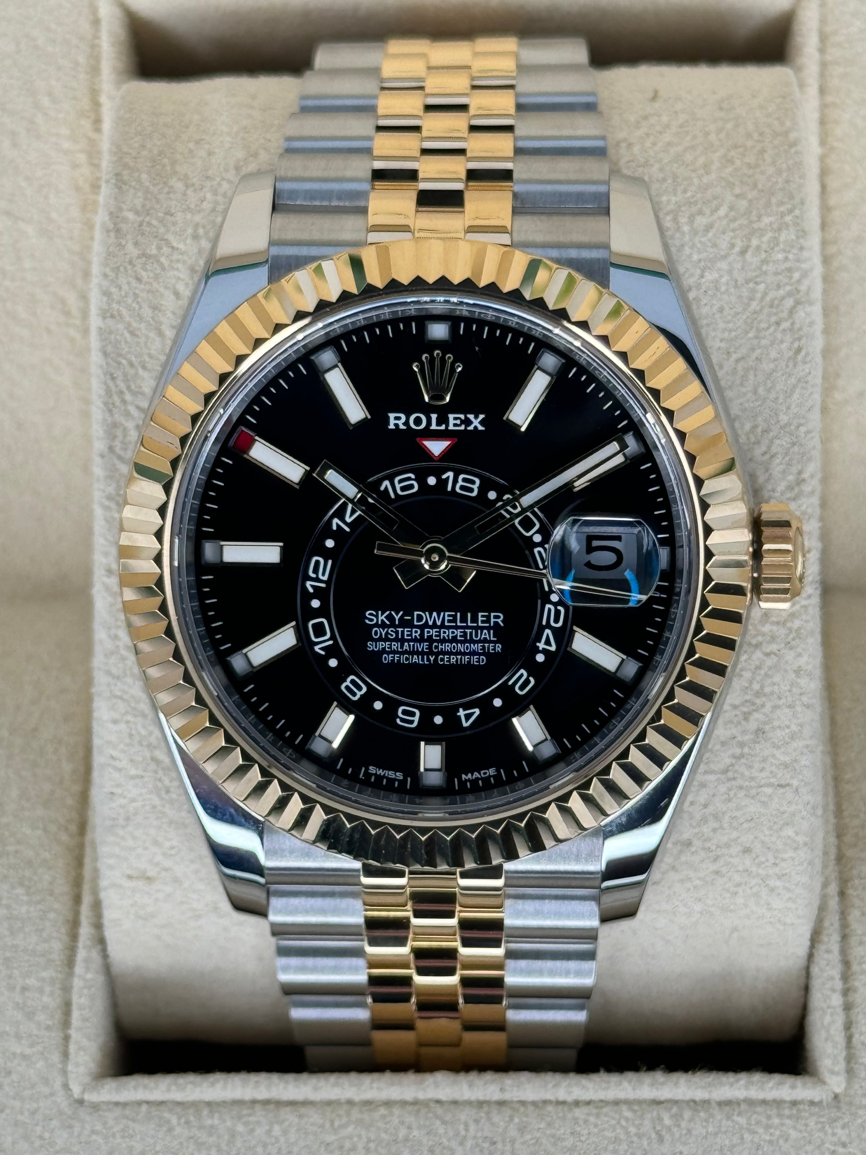 2022 Rolex Sky Dweller 42mm 326933 Two Tone Jubilee Black Dial