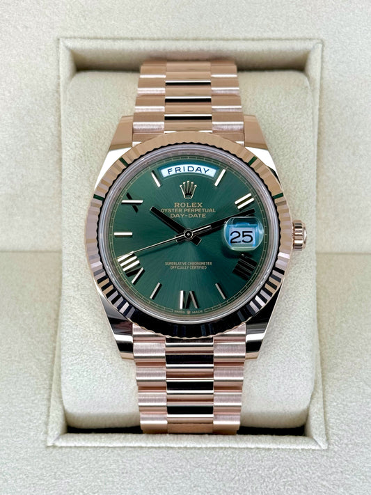 NEW 2024 Rolex Day-Date 40mm 228235 Presidential Rose Gold Olive Dial - MyWatchLLC