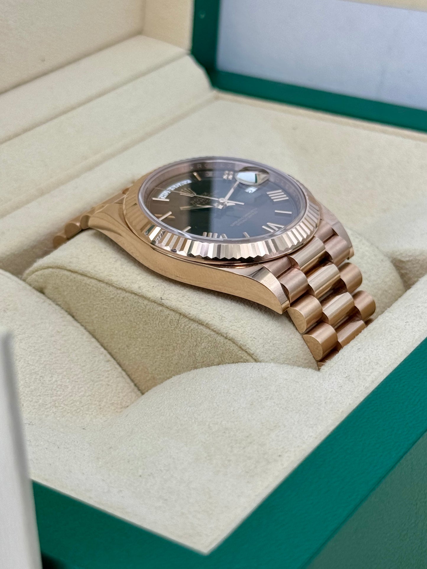 2021 Rolex Day-Date 40mm 228235 Presidential Rose Gold Chocolate Dial - MyWatchLLC