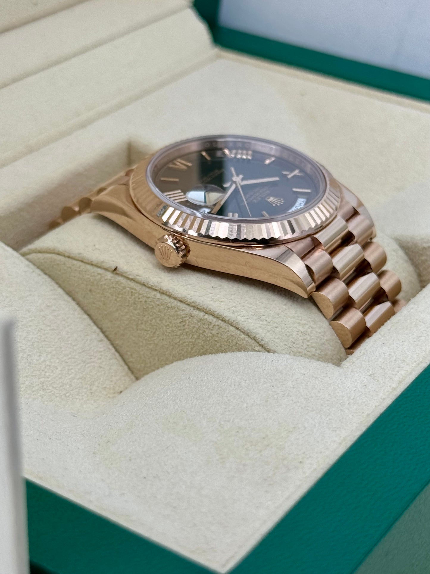 2021 Rolex Day-Date 40mm 228235 Presidential Rose Gold Chocolate Dial - MyWatchLLC