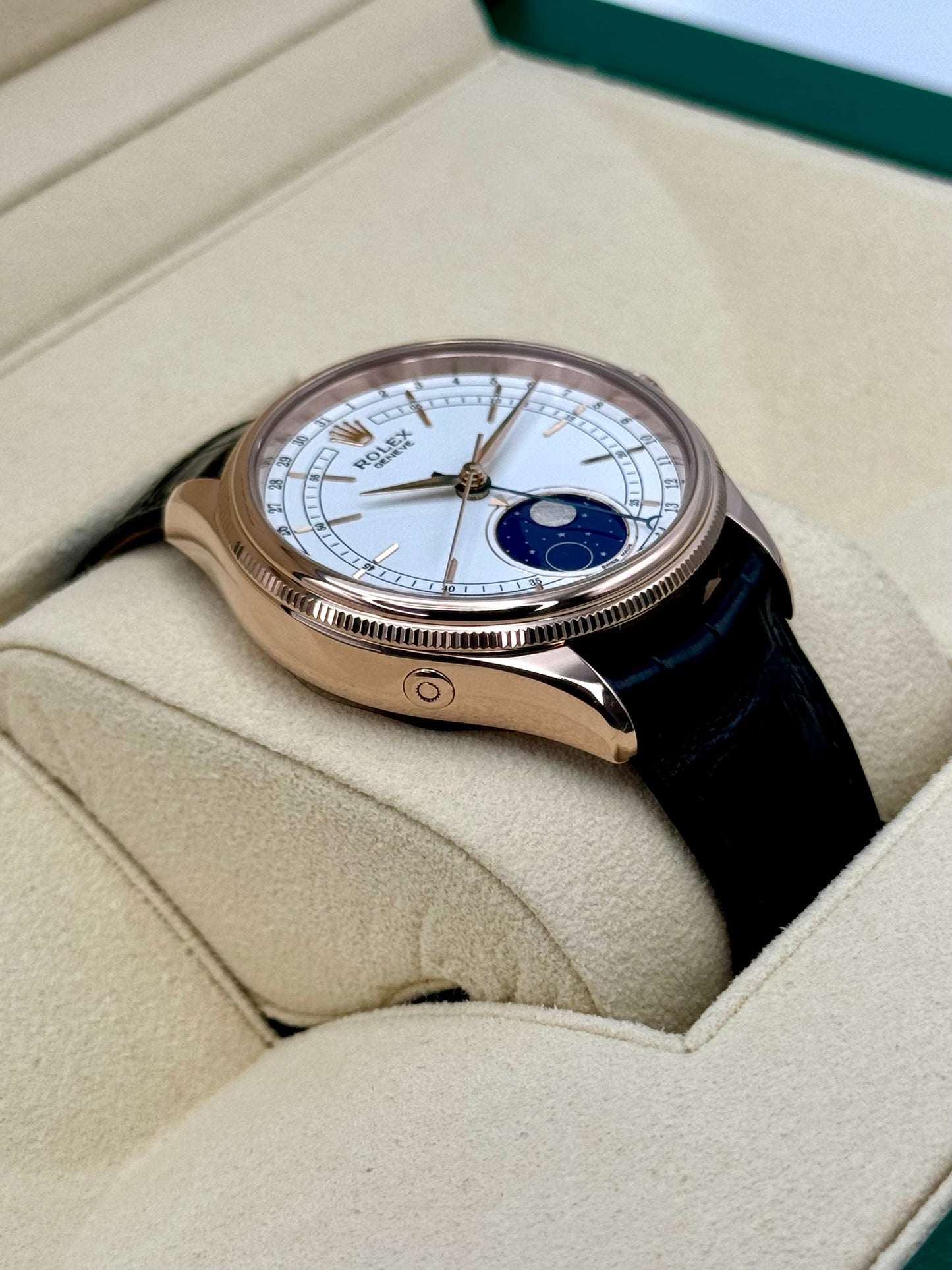 2018 Rolex Cellini Moonphase 39mm 50535 Rose Gold White Dial - MyWatchLLC