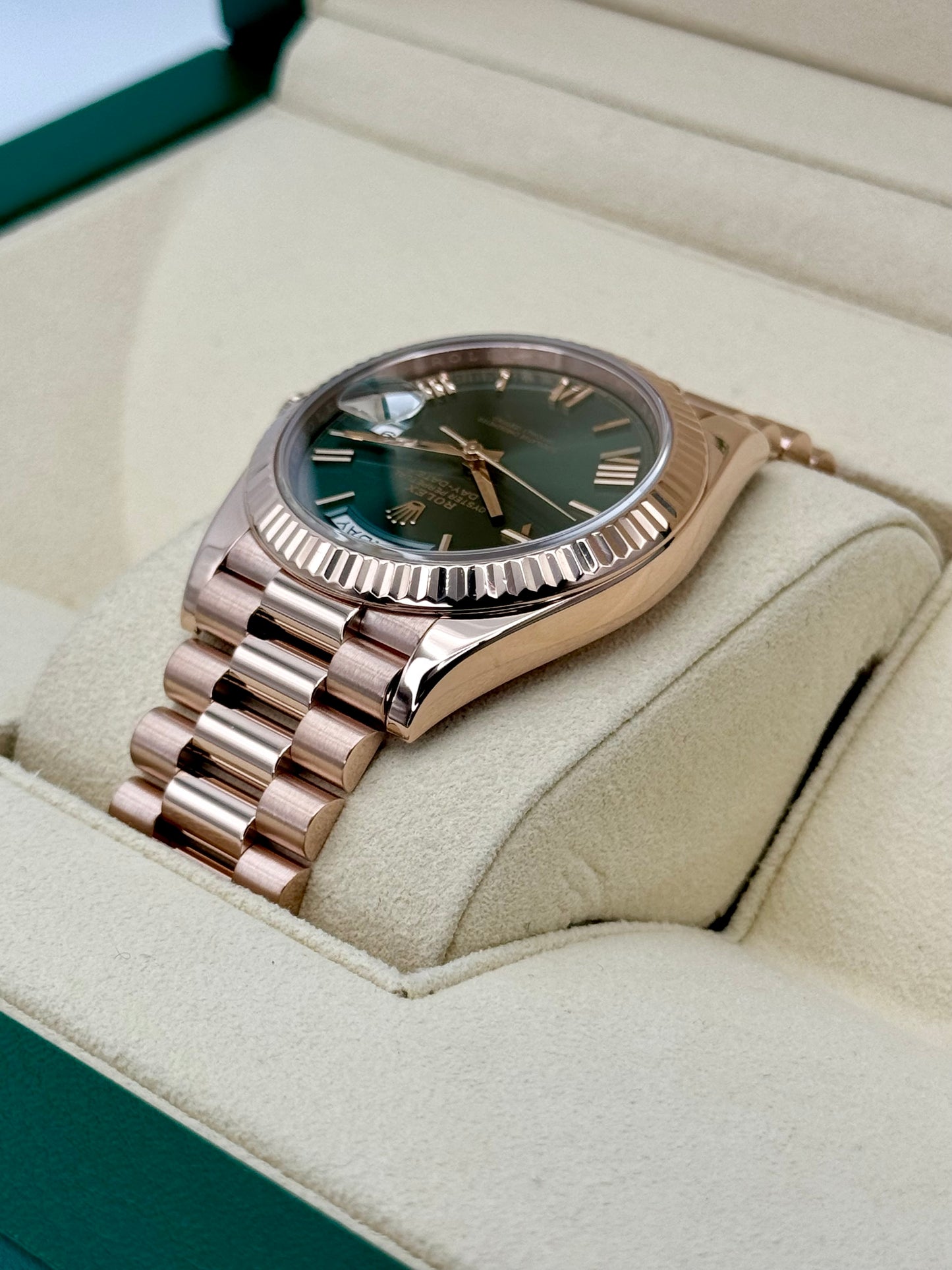 2019 Rolex Day-Date 40mm 228235 Presidential Rose Gold Olive Dial