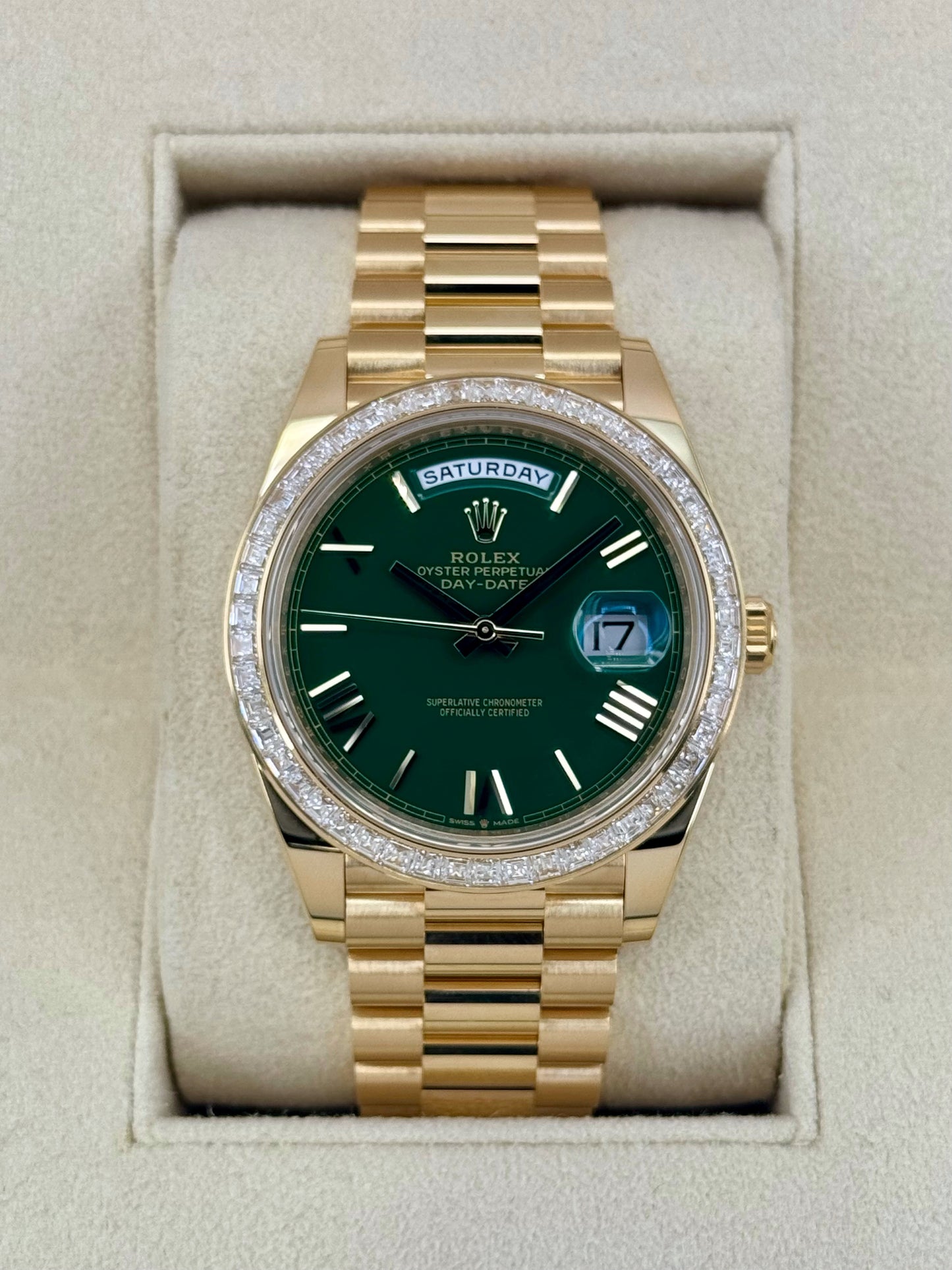 2023 Rolex Day-Date 40mm 228398TBR Presidential Yellow Gold Green Dial - MyWatchLLC