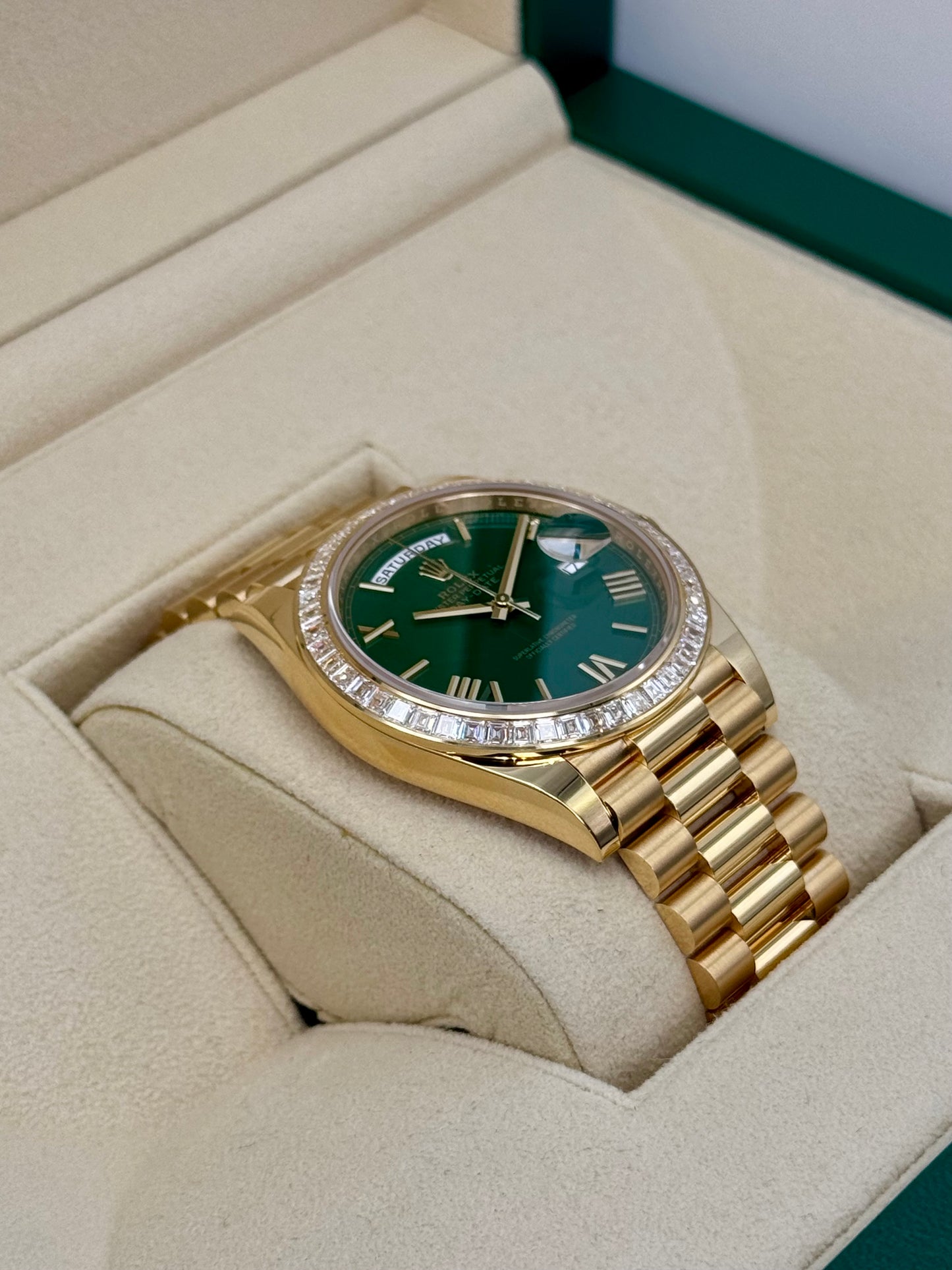 2023 Rolex Day-Date 40mm 228398TBR Presidential Yellow Gold Green Dial - MyWatchLLC