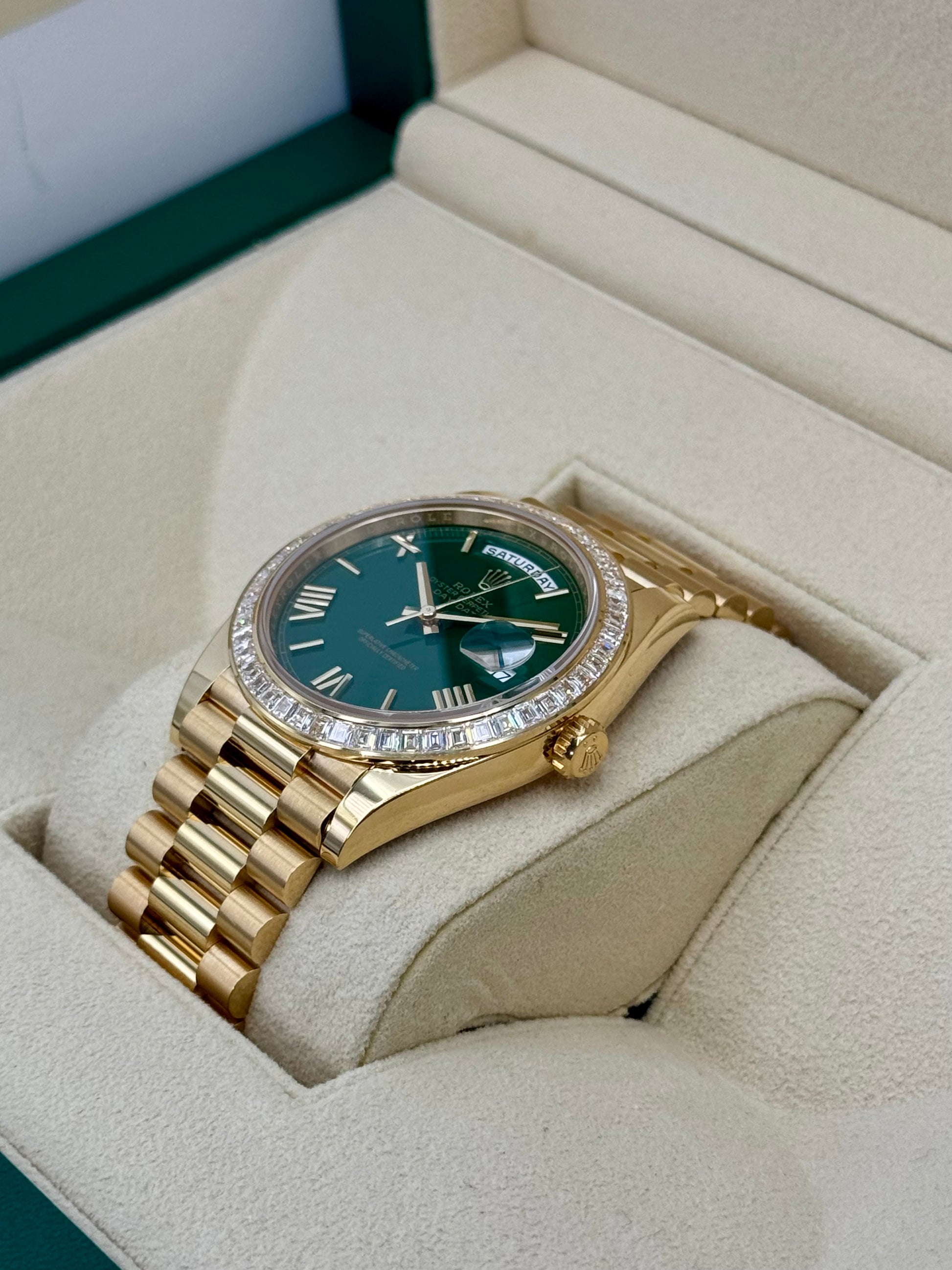 2023 Rolex Day-Date 40mm 228398TBR Presidential Yellow Gold Green Dial - MyWatchLLC