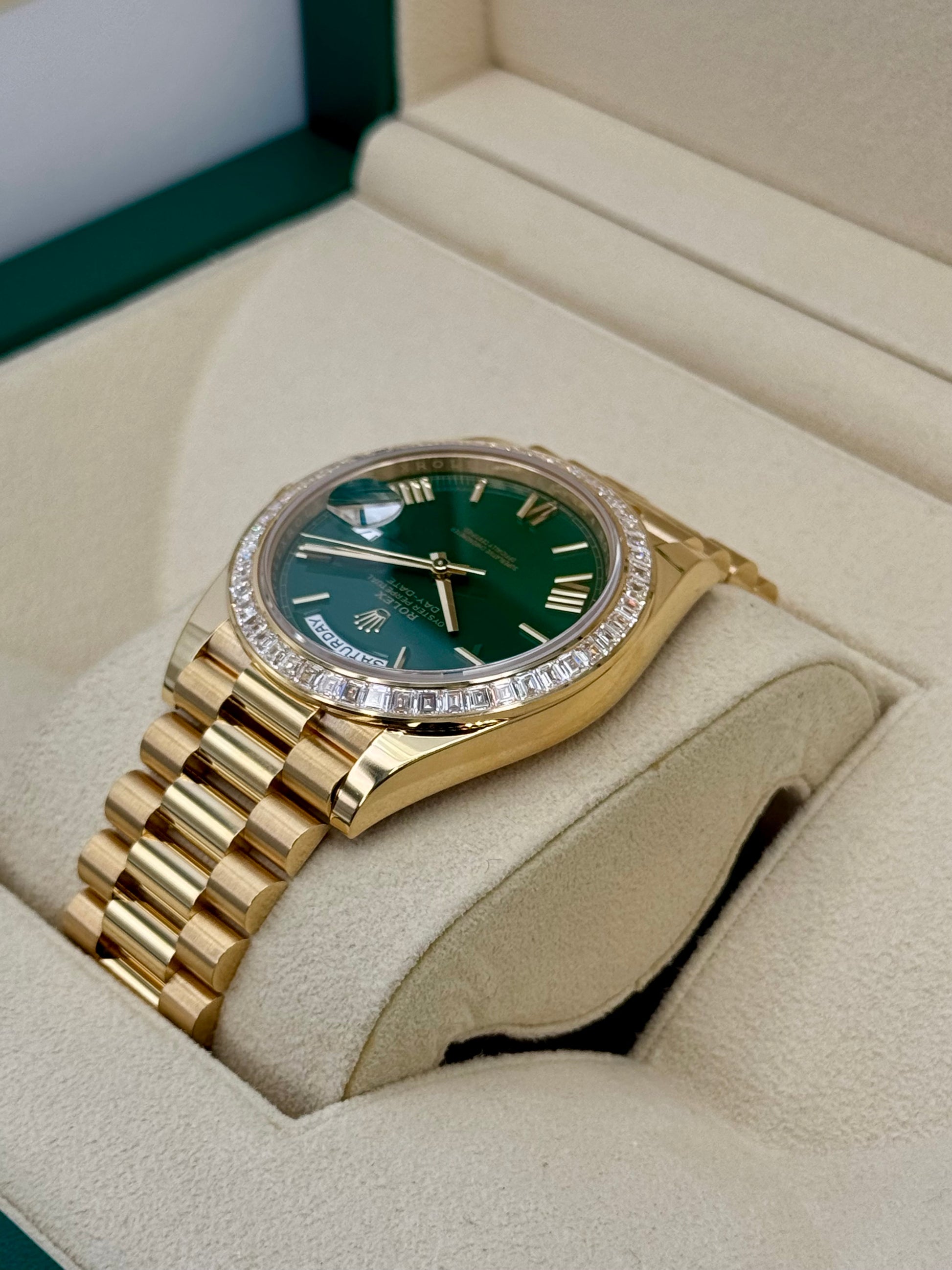 2023 Rolex Day-Date 40mm 228398TBR Presidential Yellow Gold Green Dial - MyWatchLLC