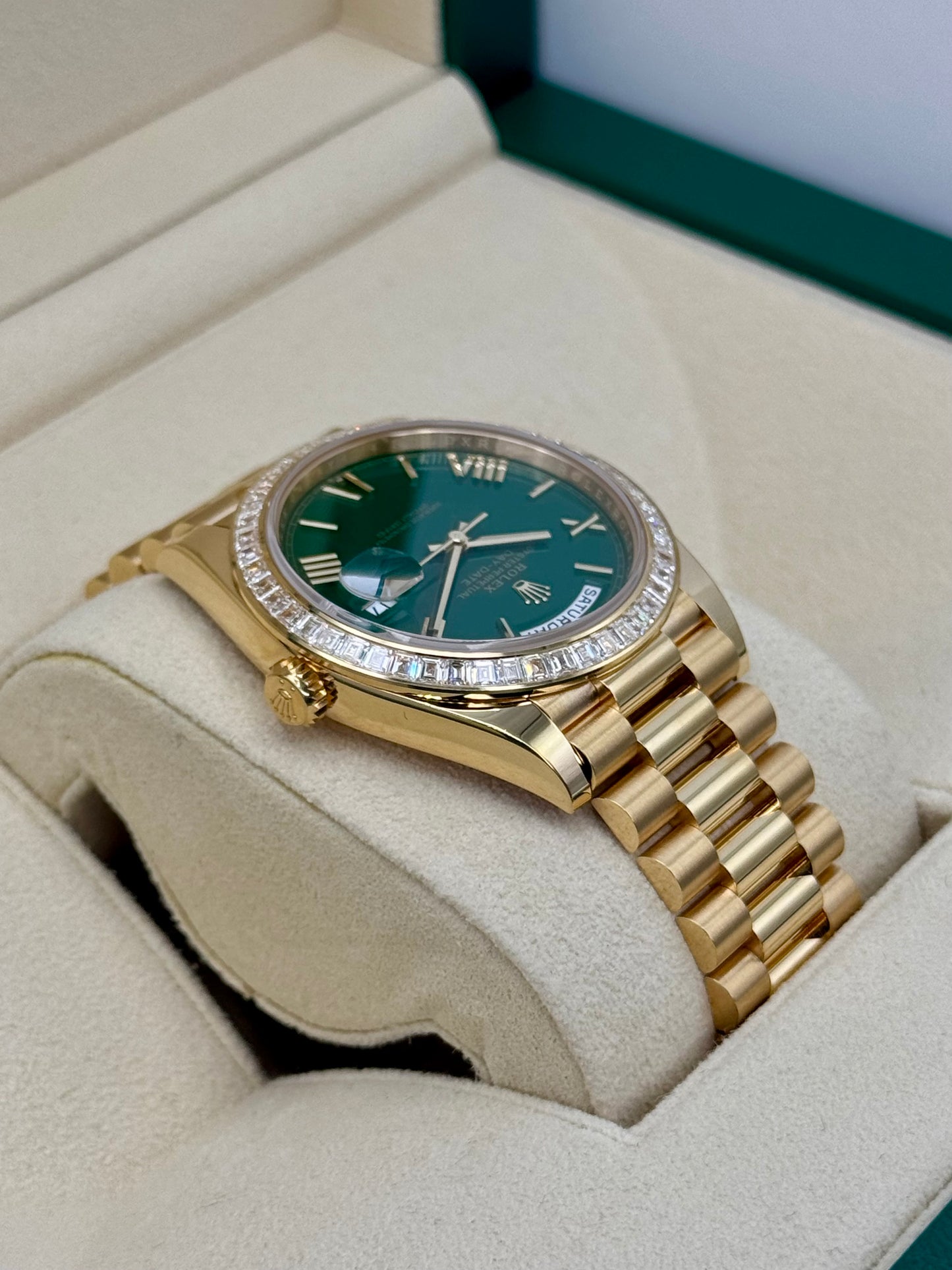 2023 Rolex Day-Date 40mm 228398TBR Presidential Yellow Gold Green Dial - MyWatchLLC