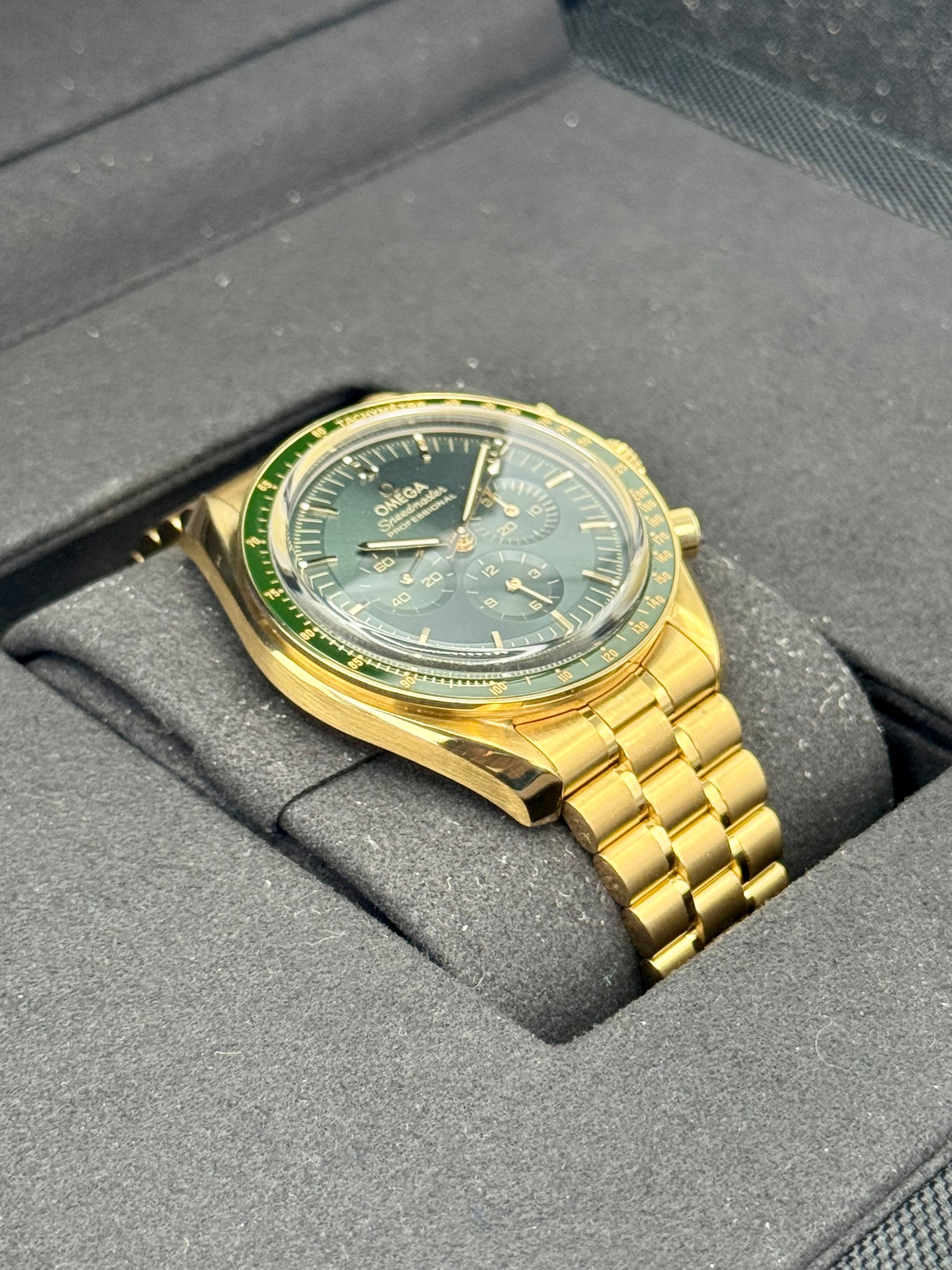 2023 Omega  Speedmaster Moonwatch 42mm Moonshine Gold Green Dial - MyWatchLLC