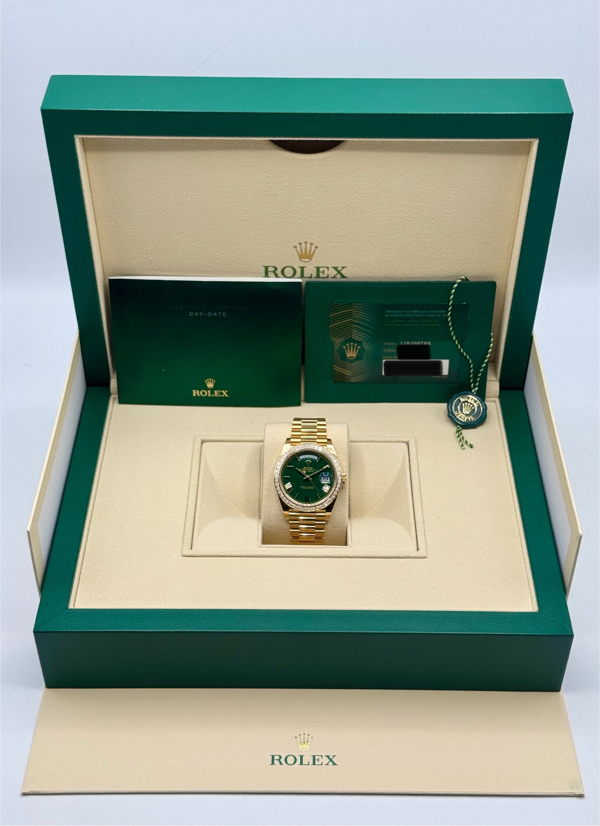 2023 Rolex Day-Date 40mm 228398TBR Presidential Yellow Gold Green Dial - MyWatchLLC