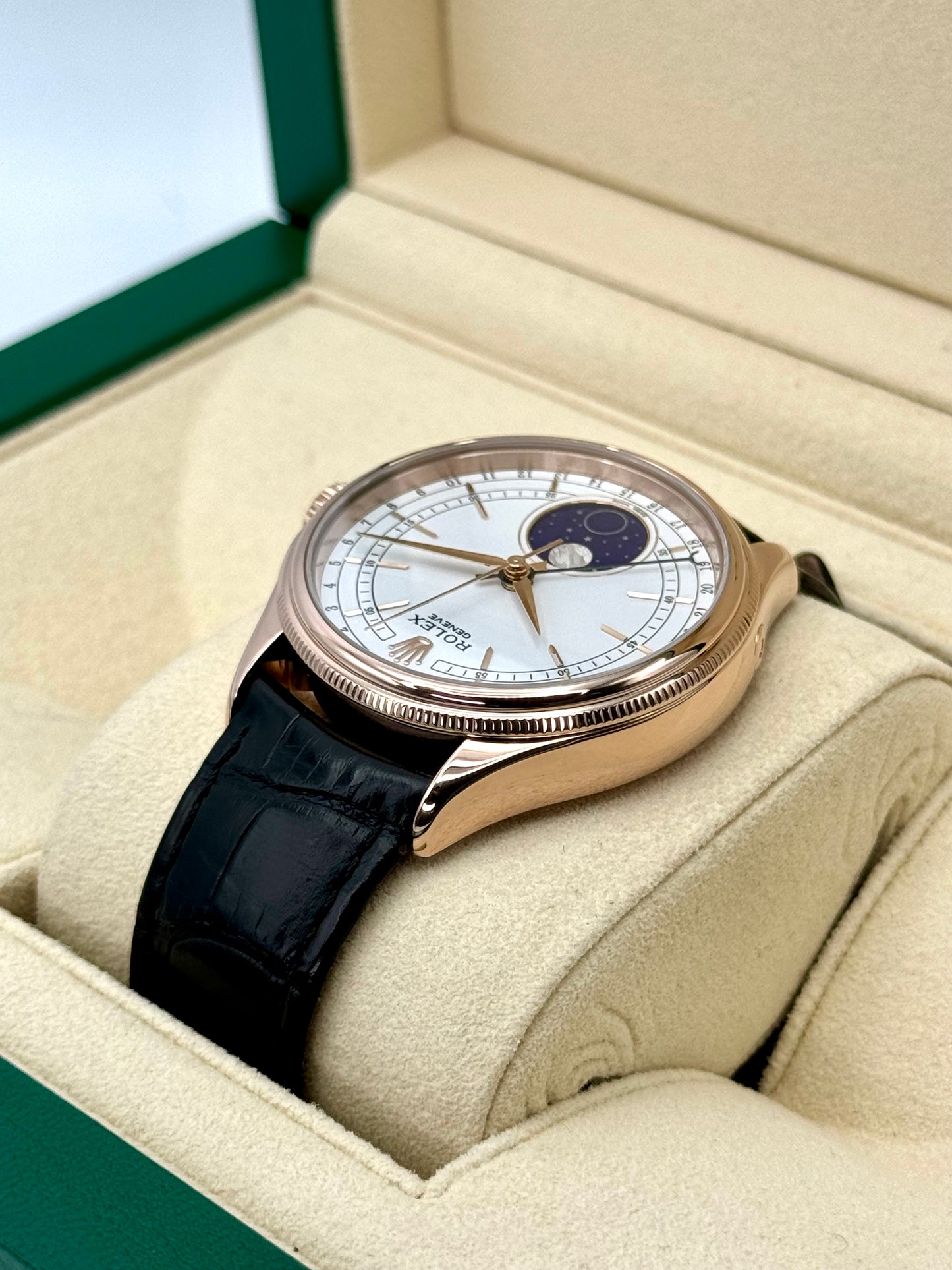 2018 Rolex Cellini Moonphase 39mm 50535 Rose Gold White Dial