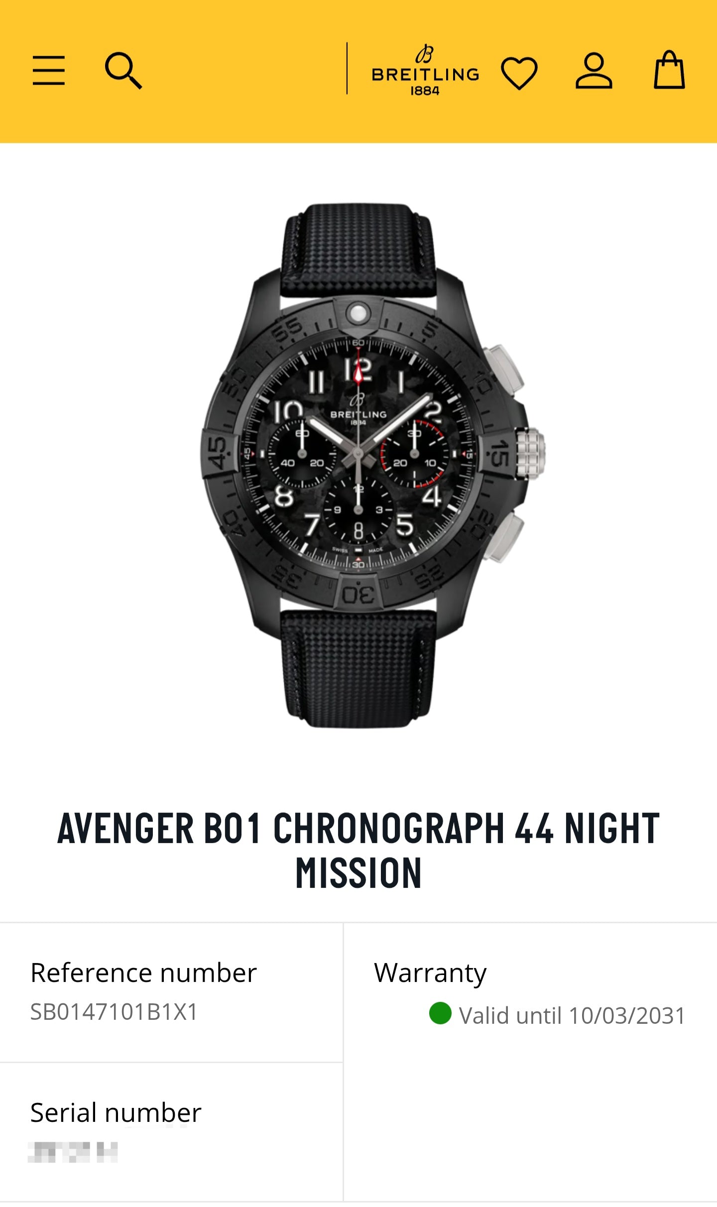 2026 Breitling Avenger B01 Chronograph Night Mission 44mm SB0147 Ceramic Black Dial