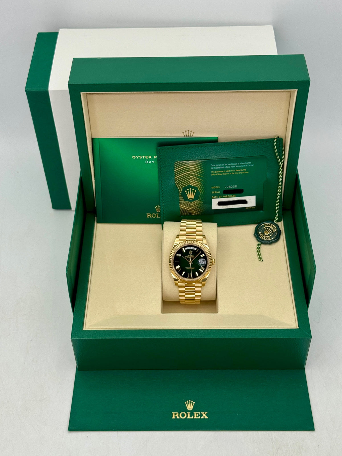 2025 Rolex Day-Date 40mm 228238 Presidential Green Ombre Dial - MyWatchLLC