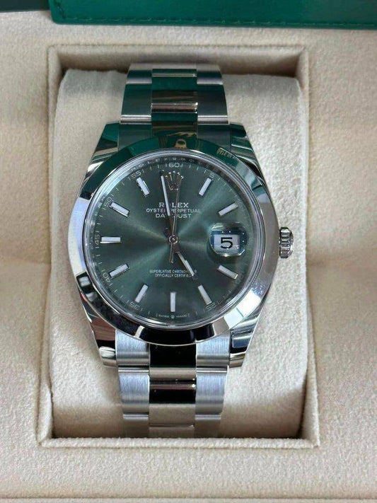 New 2023 Rolex Datejust 41mm 126300 Mint Green on Oyster Bracelet with Box and Papers - MyWatchLLC