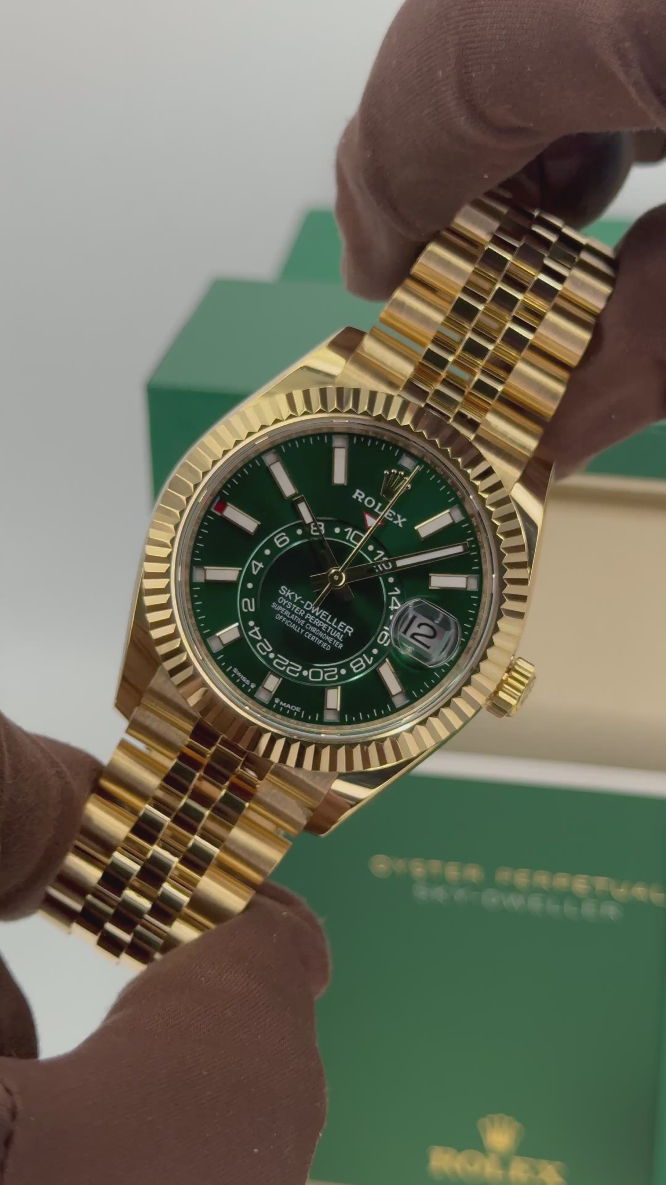 NEW 2025 Rolex Sky-Dweller 42mm 336938 Yellow Gold Jubilee Green Dial
