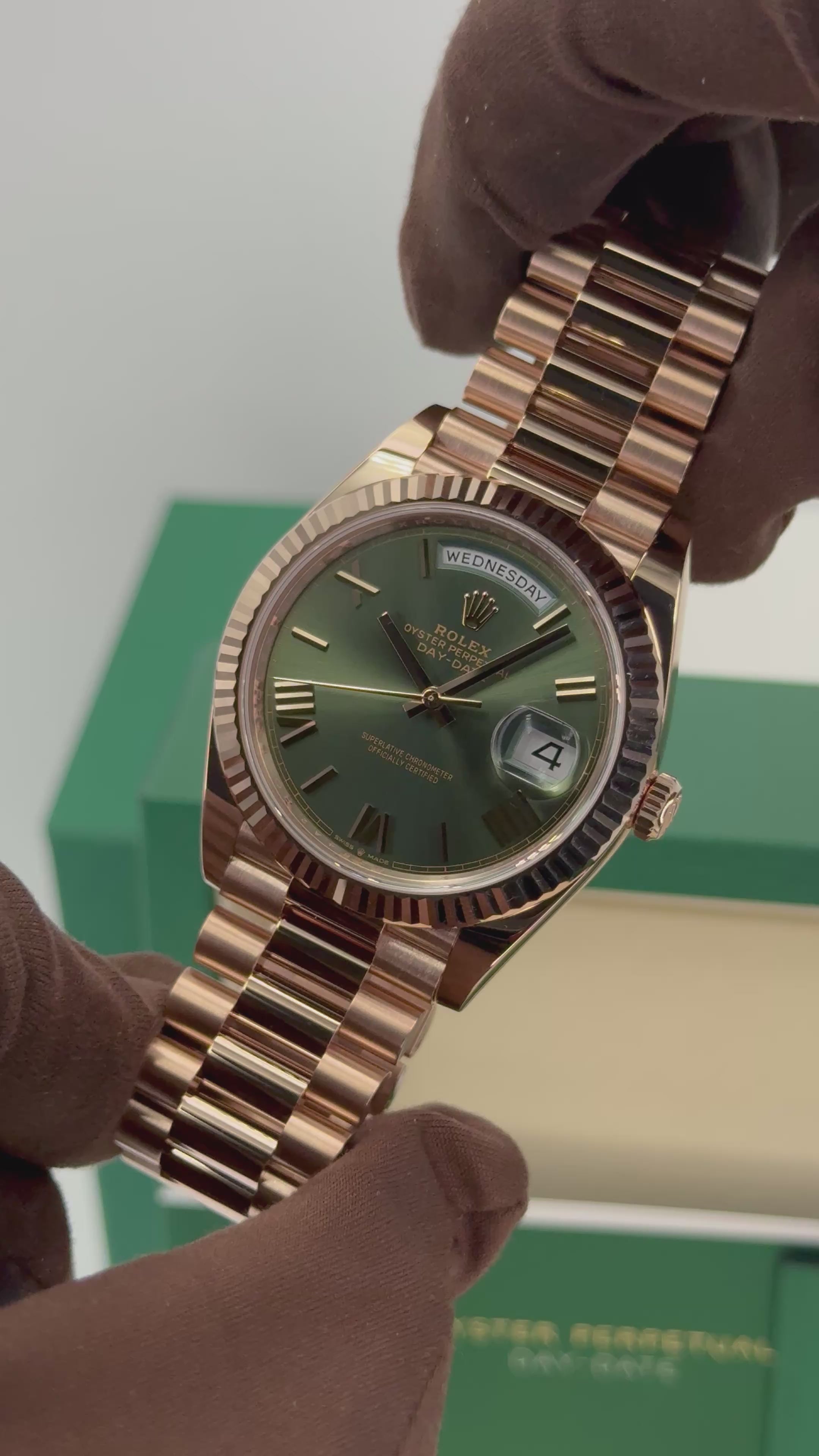 NEW 2026 Rolex Day-Date 40mm 228235 Presidential Rose Gold Olive Green