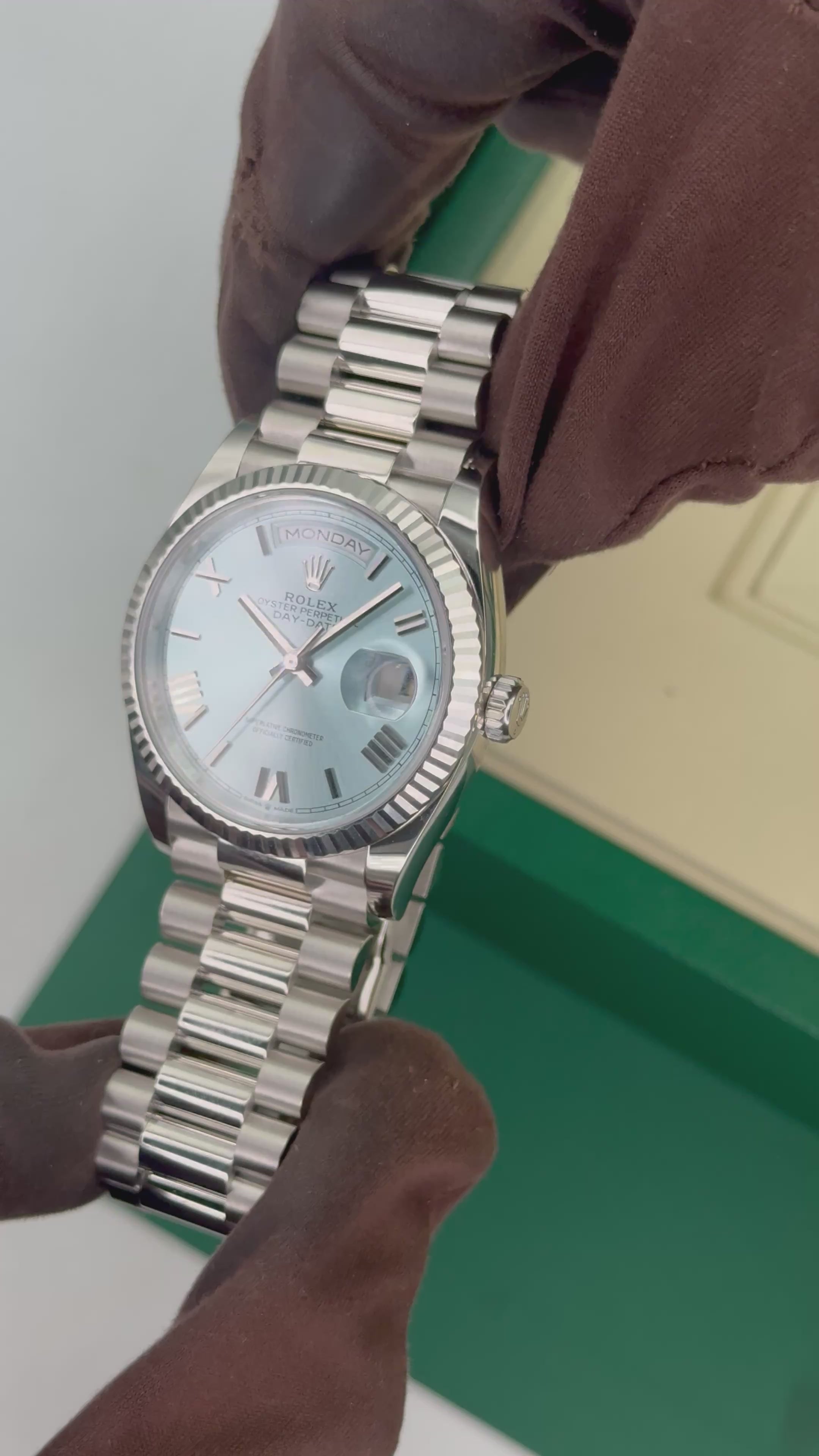 NEW 2026 Rolex Day-Date Platinum 36mm 128236 Ice Blue Roman Dial
