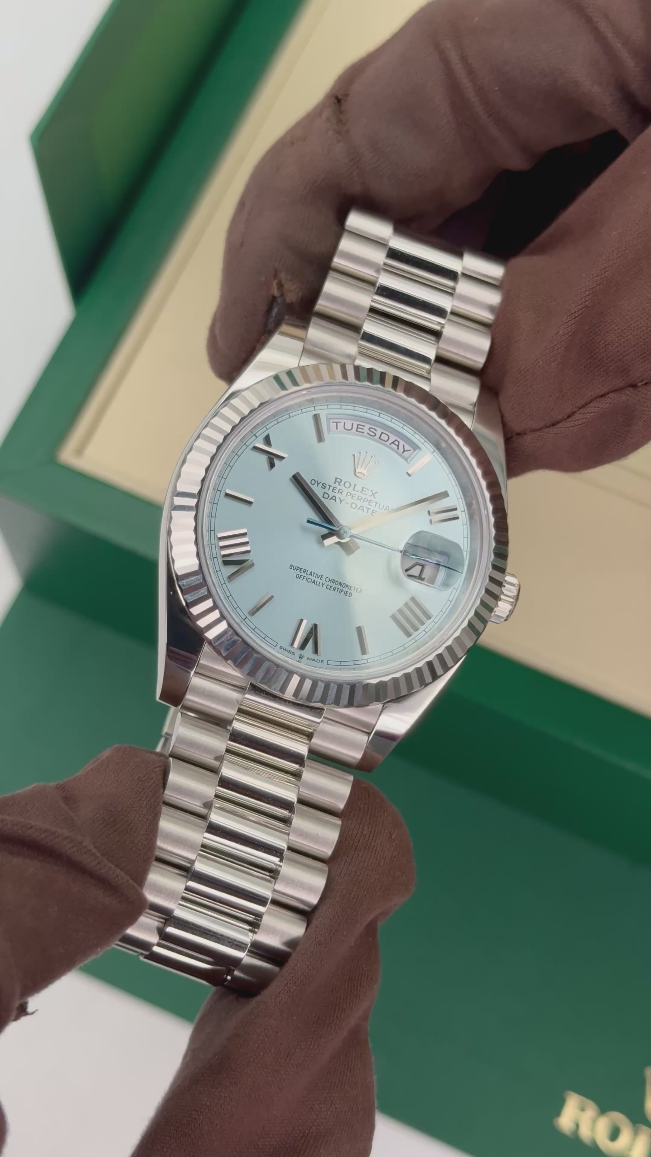 NEW 2026 Rolex Day-Date Platinum 40mm 228236 Ice Blue Roman Dial