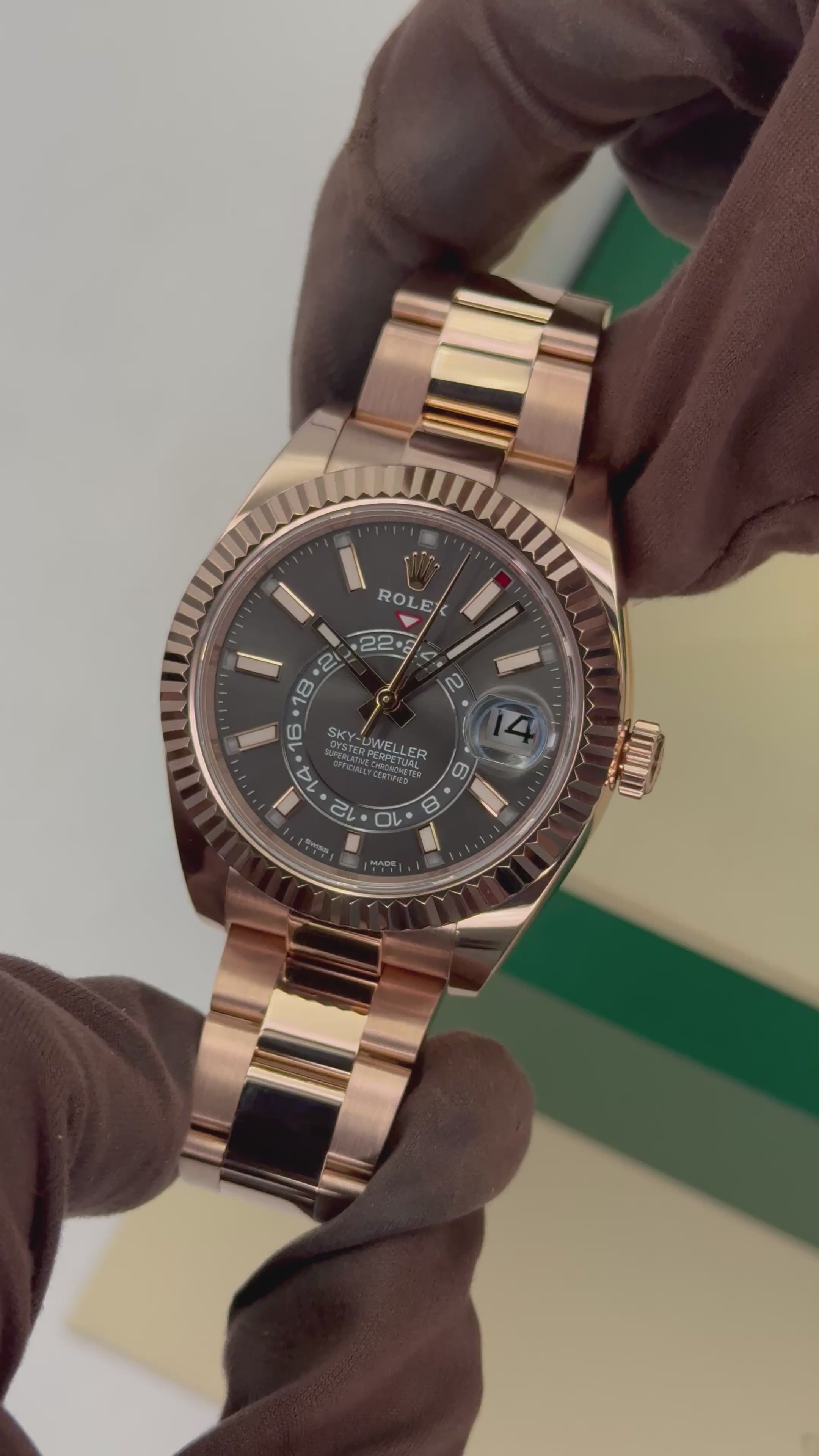 2019 Rolex Sky-Dweller 42mm 326935 Rose Gold Oyster Rhodium Dial