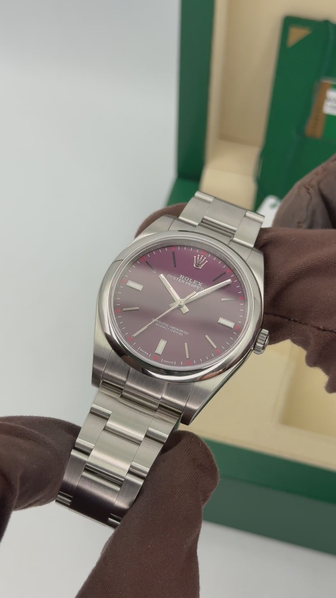 2018 Rolex Oyster Perpetual 39mm 114300 Stainless Steel Purple Dial (C