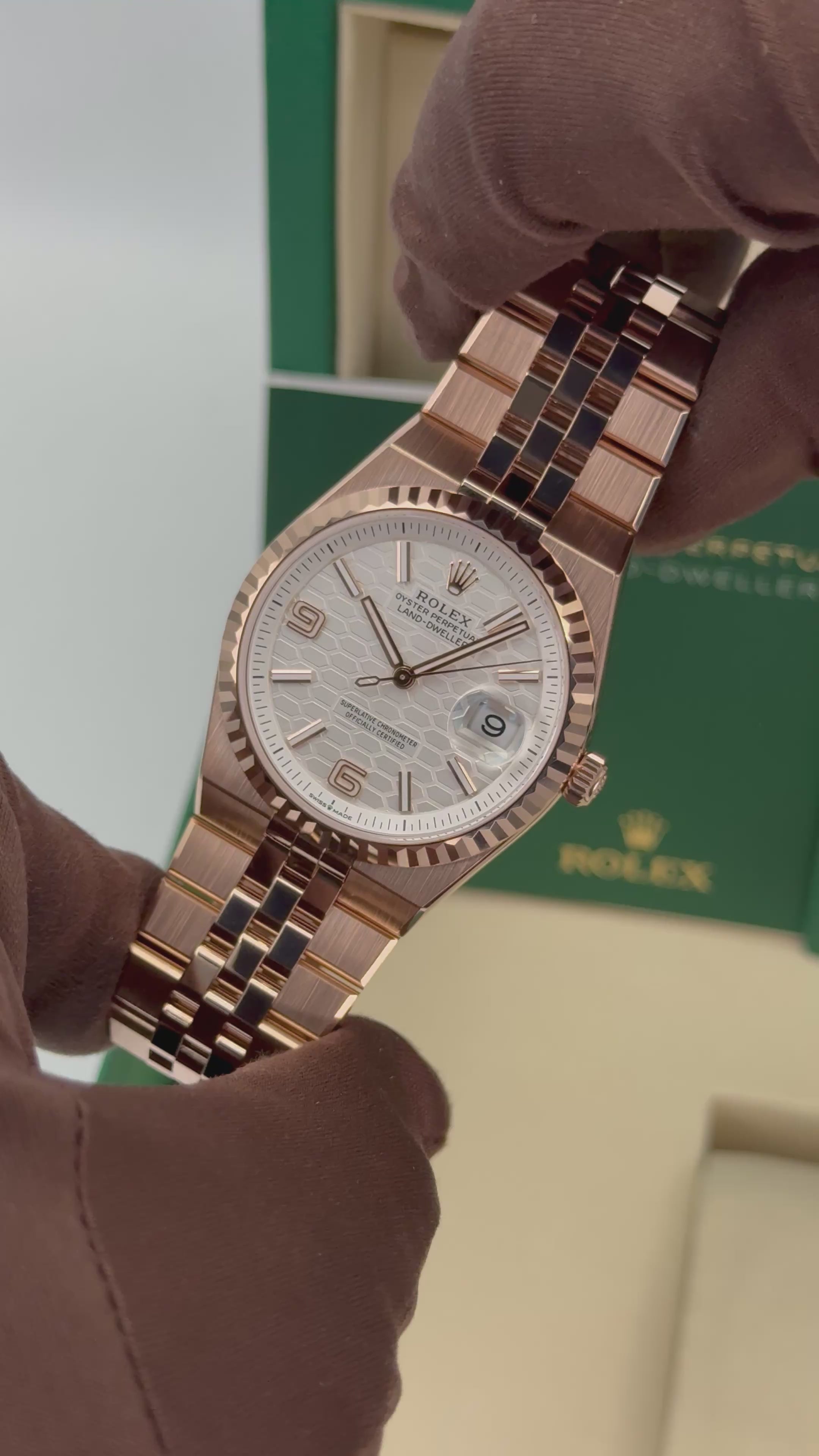 2025 Rolex Land-Dweller 36mm 127235 Rose Gold Flat Jubilee White Dial