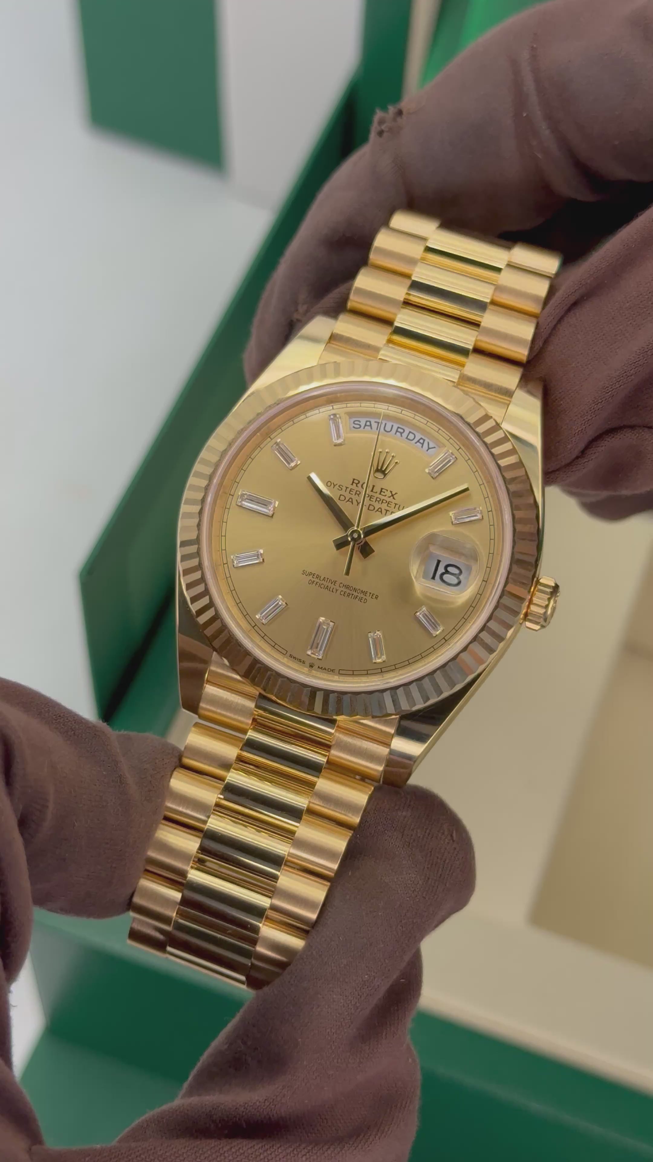 NEW 2026 Rolex Day-Date 40mm 228238 Champagne Diamond Baguette Dial