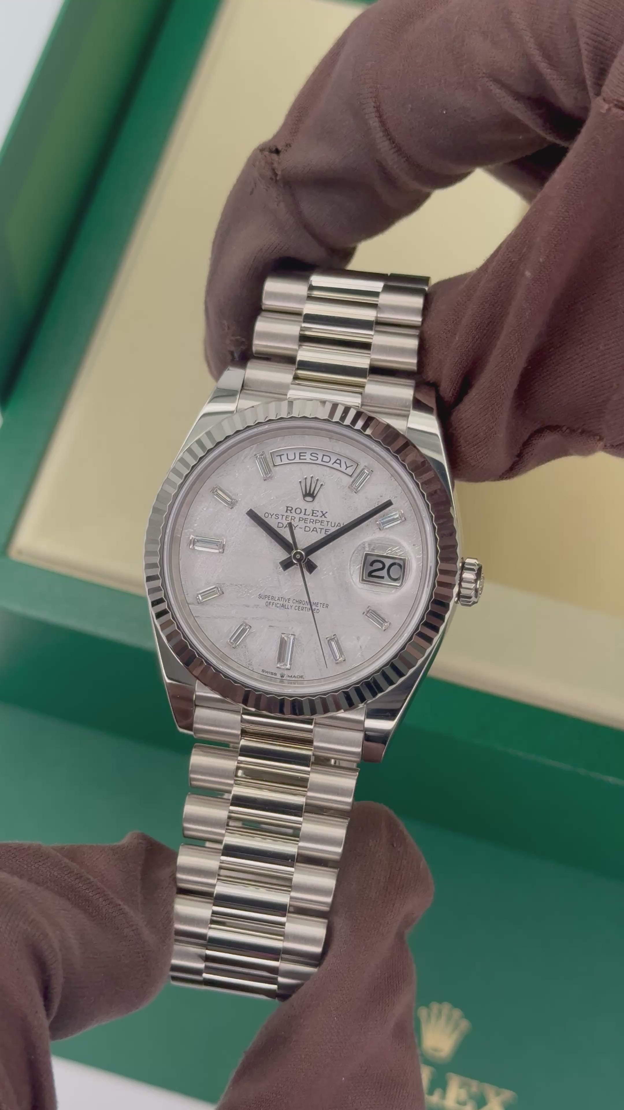 NEW 2026 Rolex Day-Date 40mm 228239 White Gold Meteorite Diamond Dial