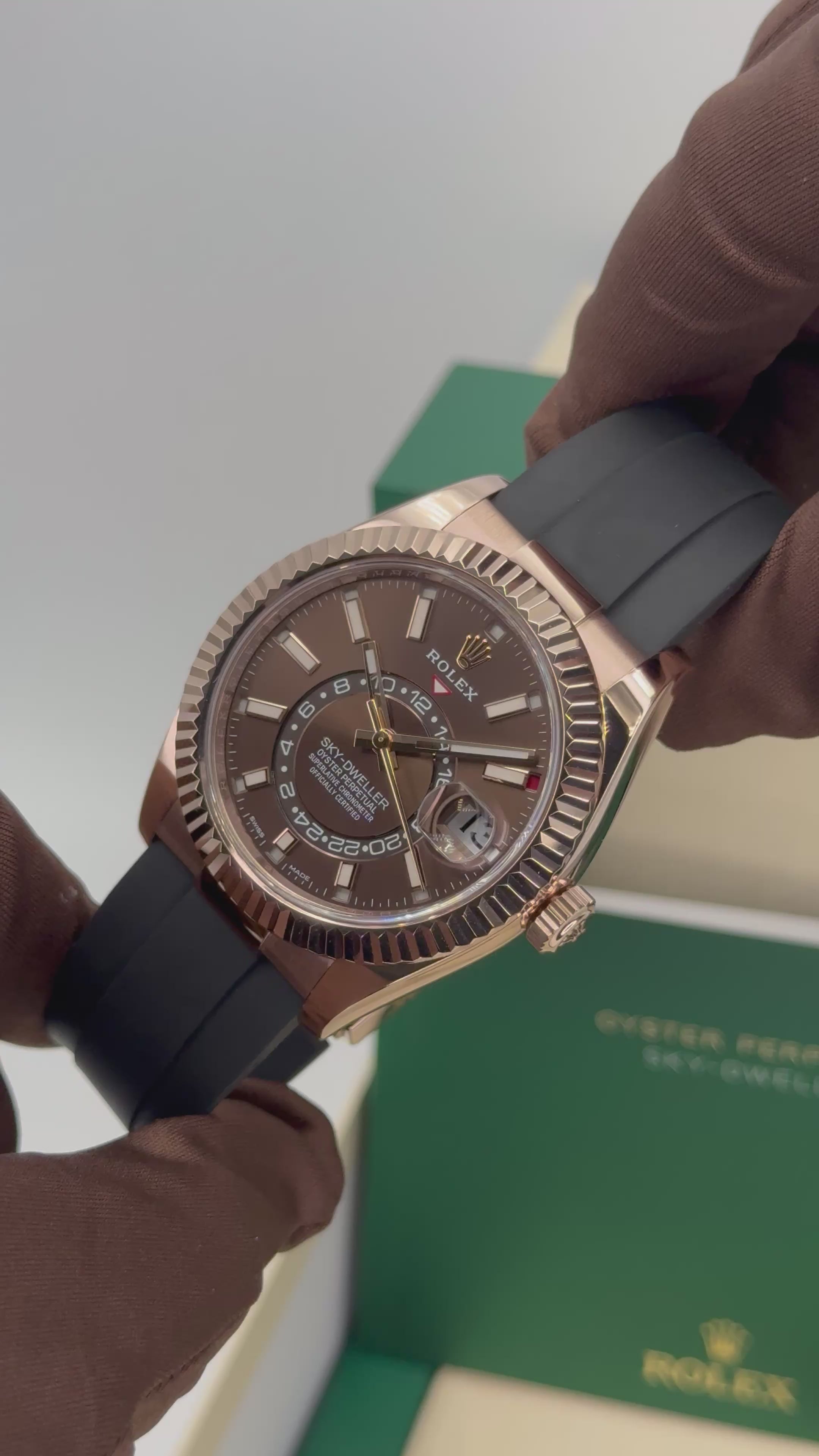 2022 Rolex Sky-Dweller 42mm 326235 Rose Gold Oysterflex Chocolate Dial