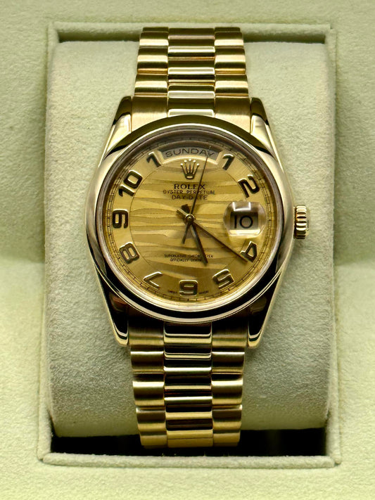 2000 Rolex Day-Date 36mm 118208 Presidential Champagne Wave Dial - MyWatchLLC