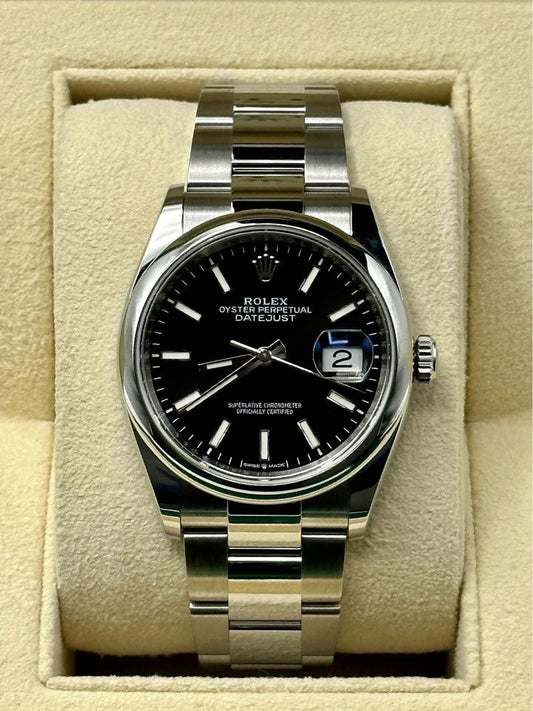 2022 Rolex Datejust 36mm 126200 Stainless Steel Black Dial Oyster - MyWatchLLC