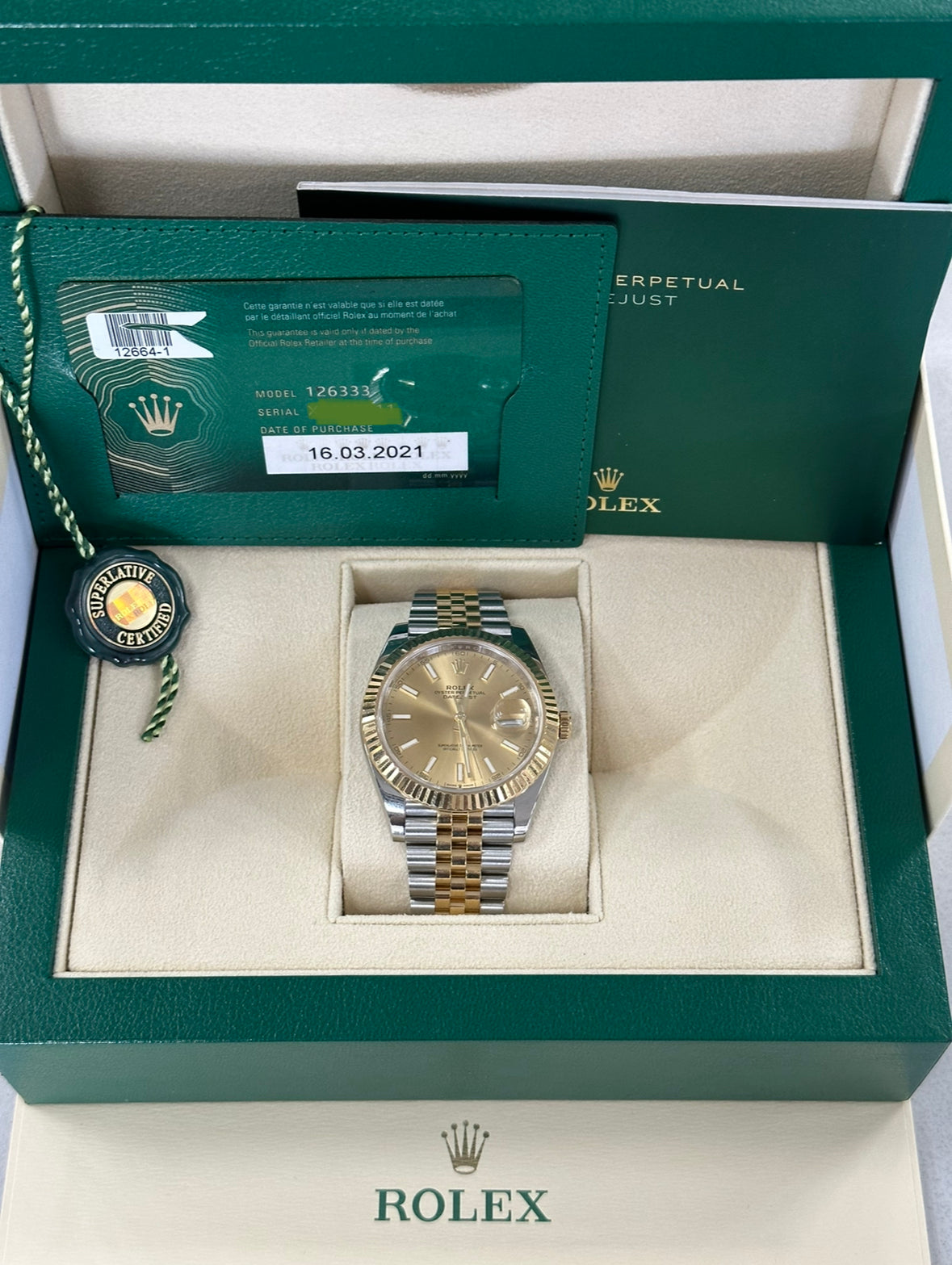 2021 Rolex Datejust 41mm 126333 Two-Tone Champagn Stick Dial - MyWatchLLC